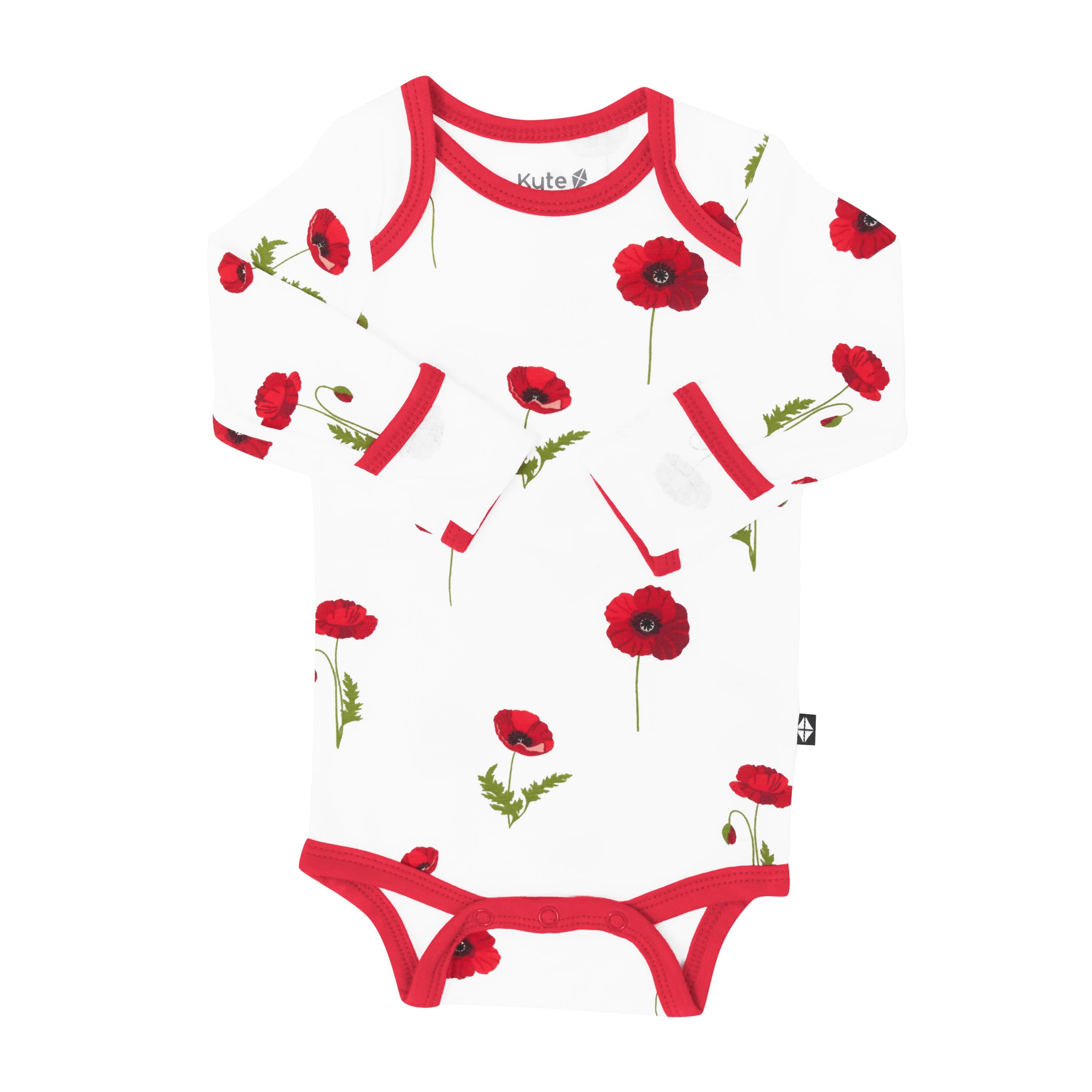 Foldover Cuffs on Kyte Baby Long Sleeve Bodysuit in Cloud Poppies