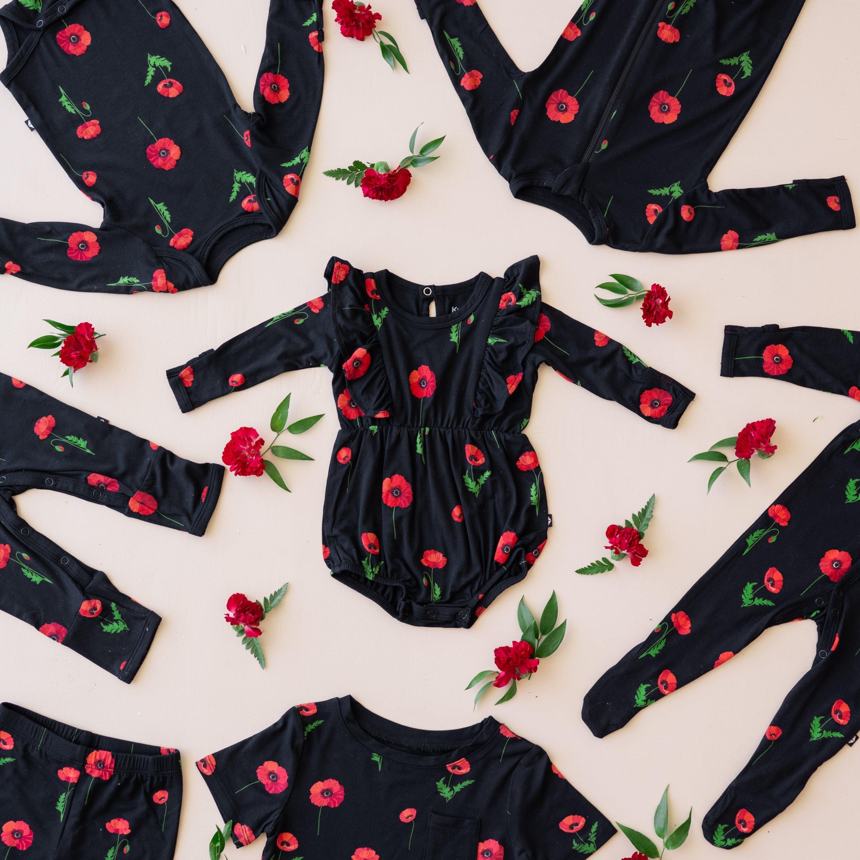 Kyte Baby bamboo clothing and sleepwear in Midnight Poppies