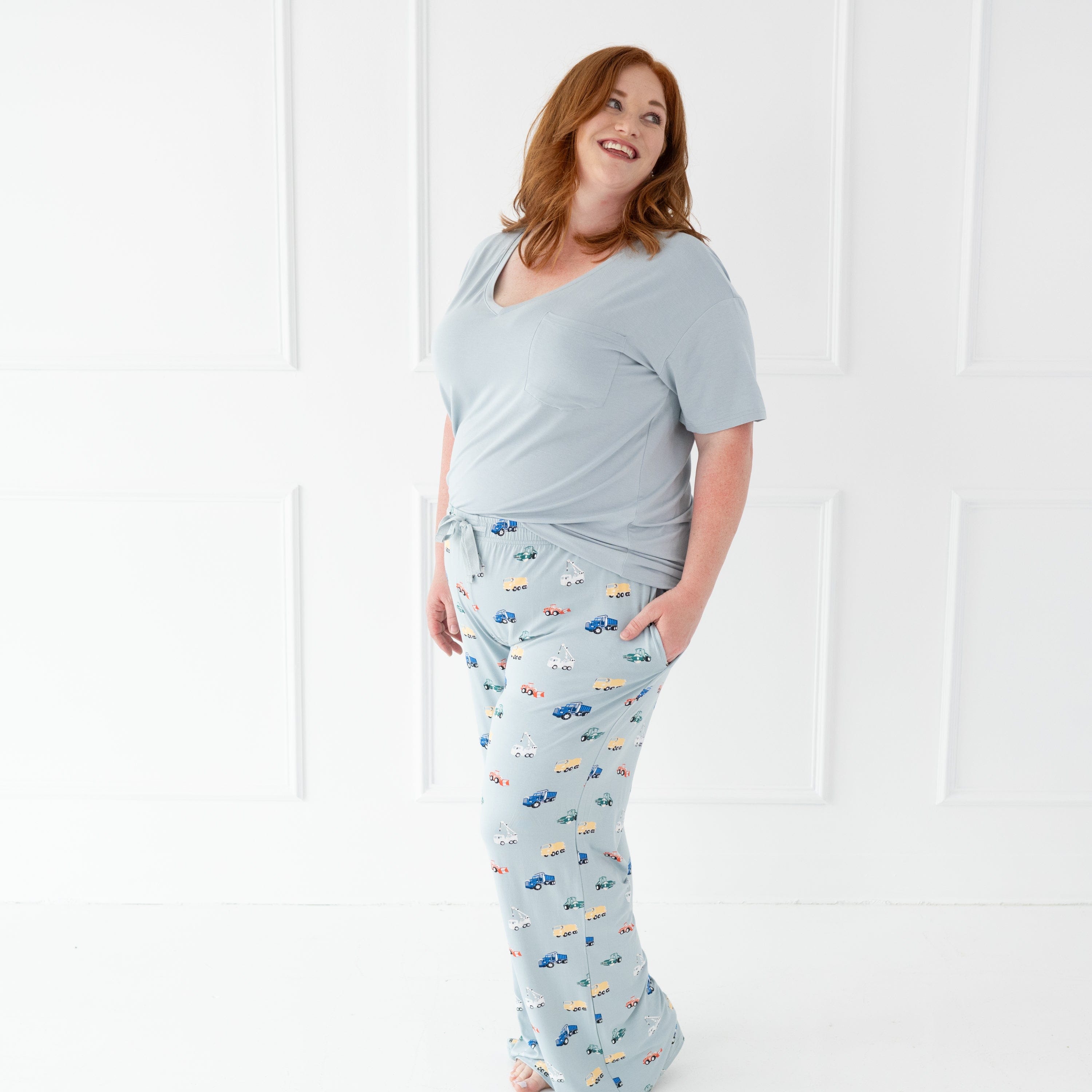 Woman wearing Kyte Baby Women's Lounge Pants in Construction