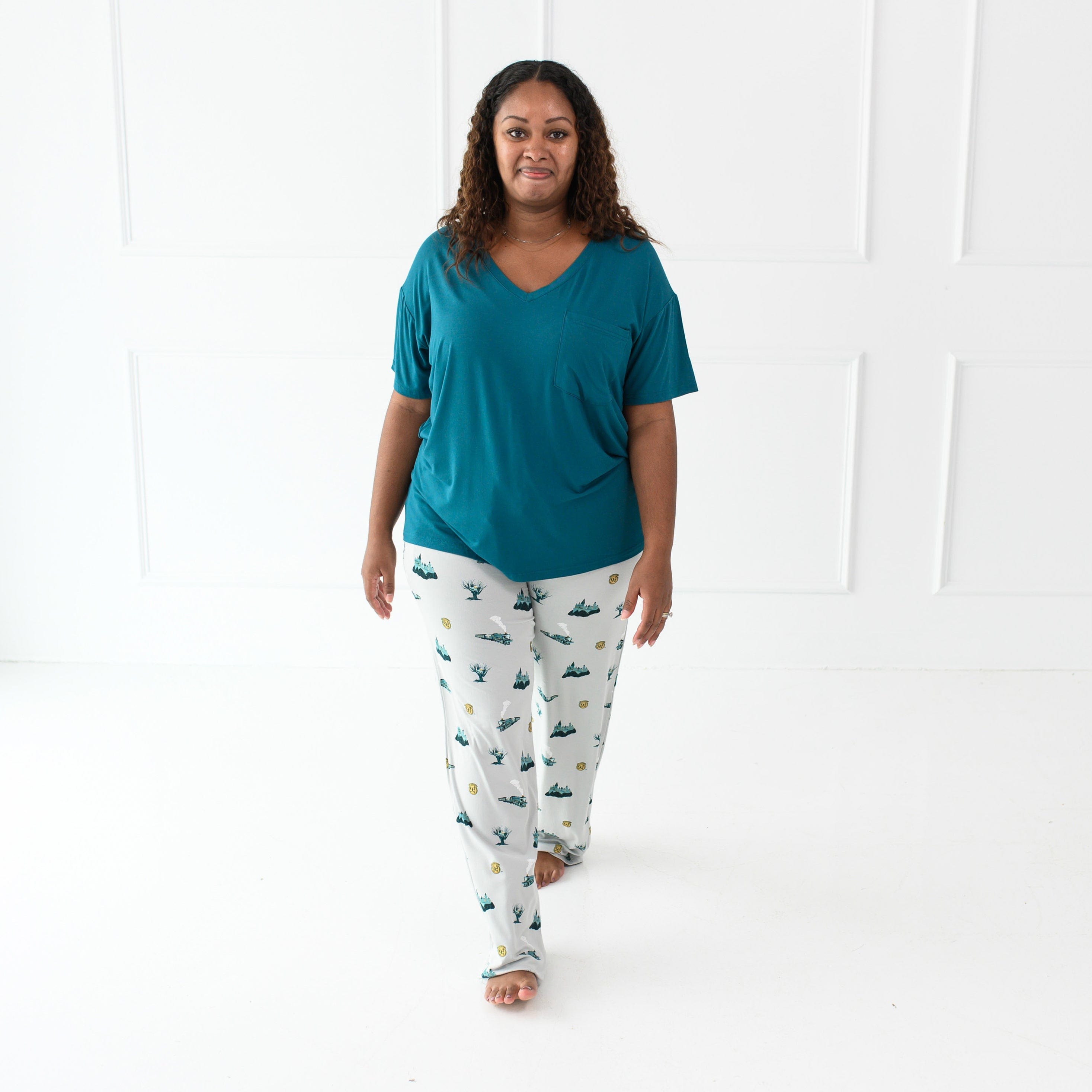 Woman wearing Kyte Baby Women's Lounge Pants in Journey