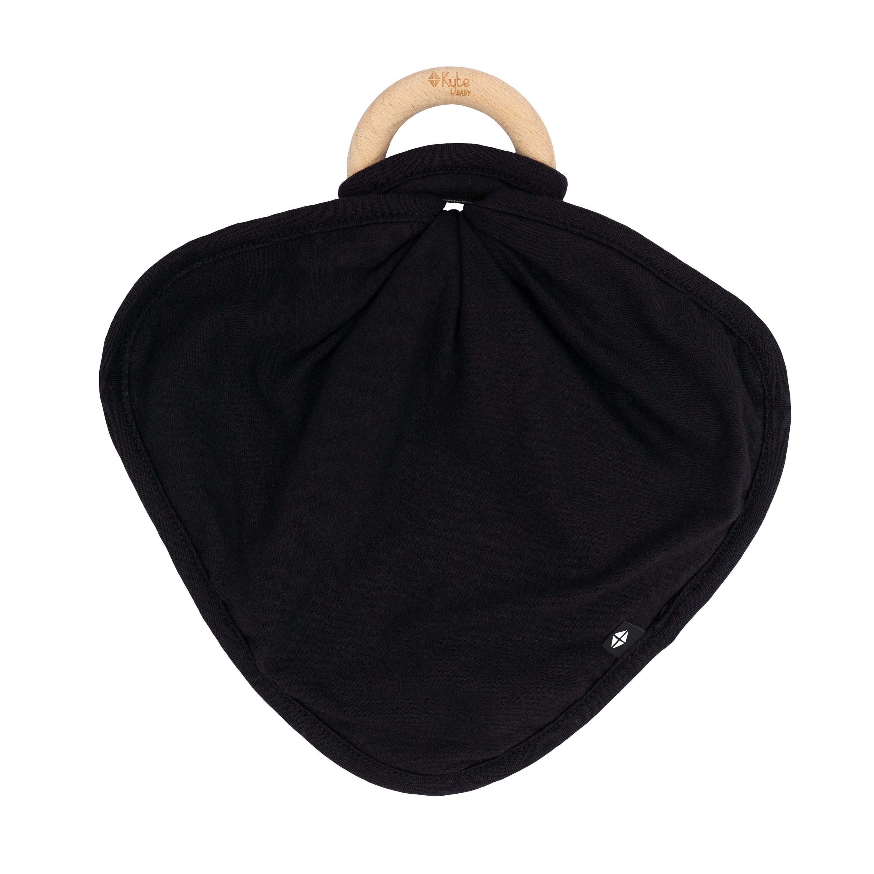 Flat lay of Kyte Baby Lovey Midnight with Removable Wooden Teething Ring