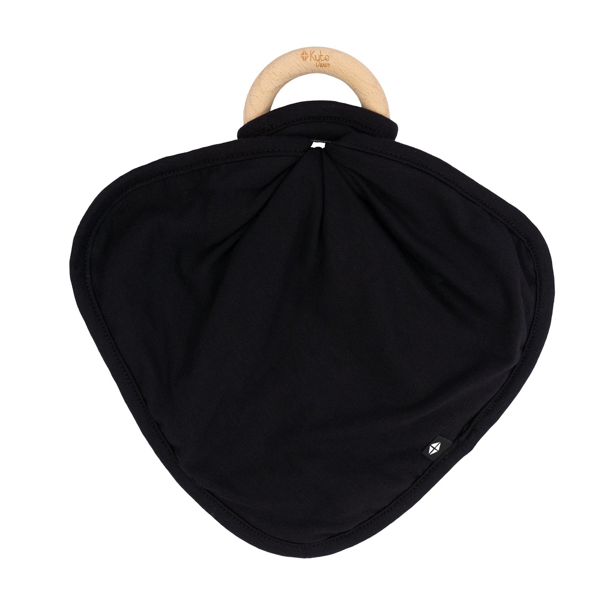 Flat lay of Kyte Baby Lovey Midnight with Removable Wooden Teething Ring