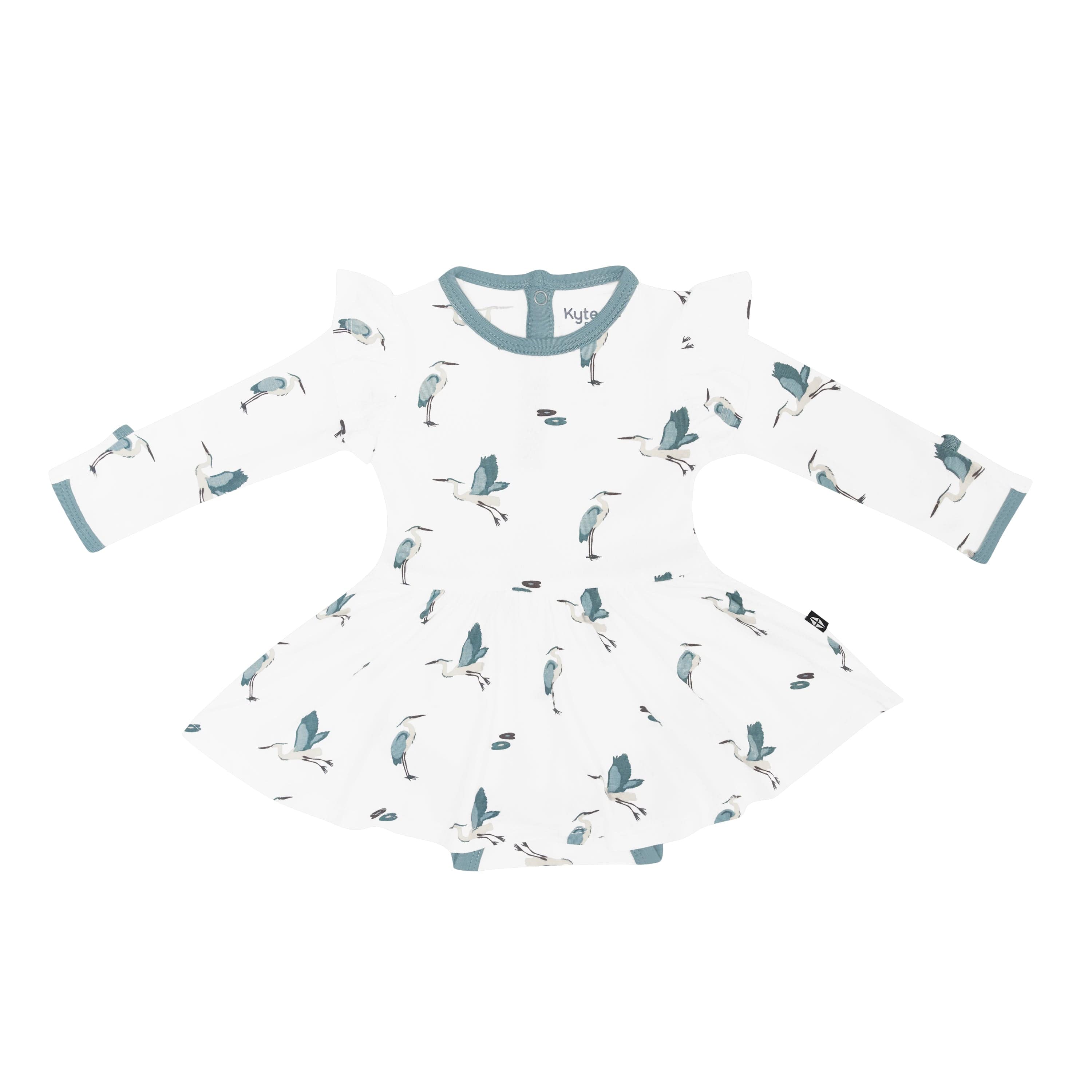 Kyte Baby LS Twirl Bodysuit Dress Long Sleeve Twirl Bodysuit Dress in Blue Heron