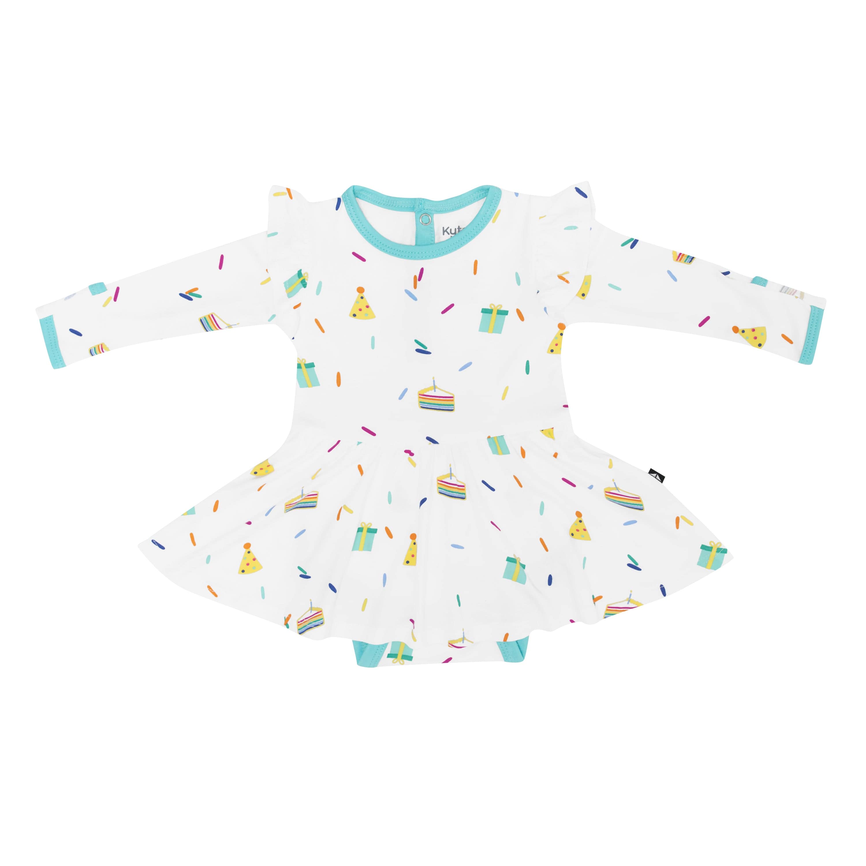 Kyte Baby LS Twirl Bodysuit Dress Long Sleeve Twirl Bodysuit Dress in Cloud Party