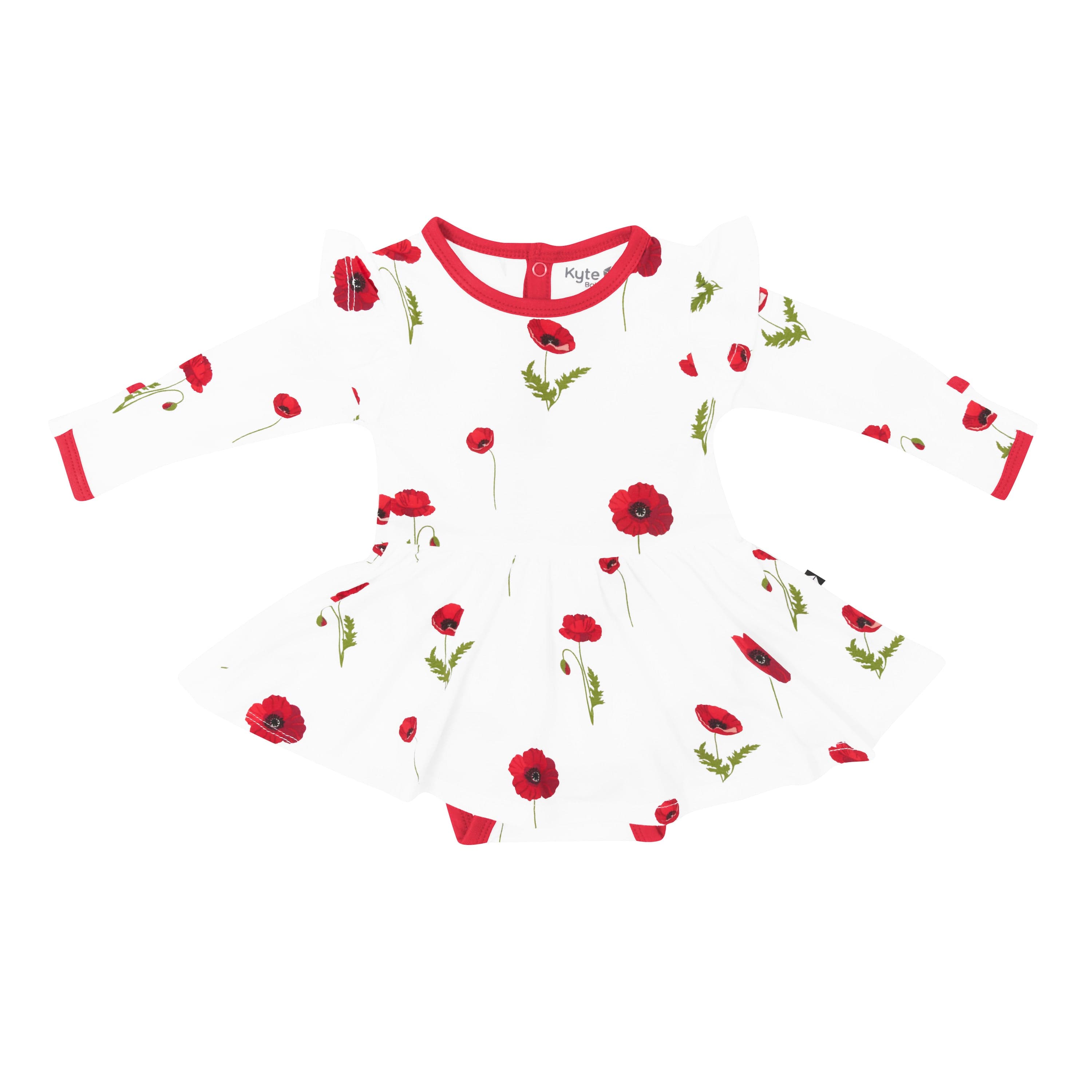 Kyte Baby LS Twirl Bodysuit Dress Long Sleeve Twirl Bodysuit Dress in Cloud Poppies