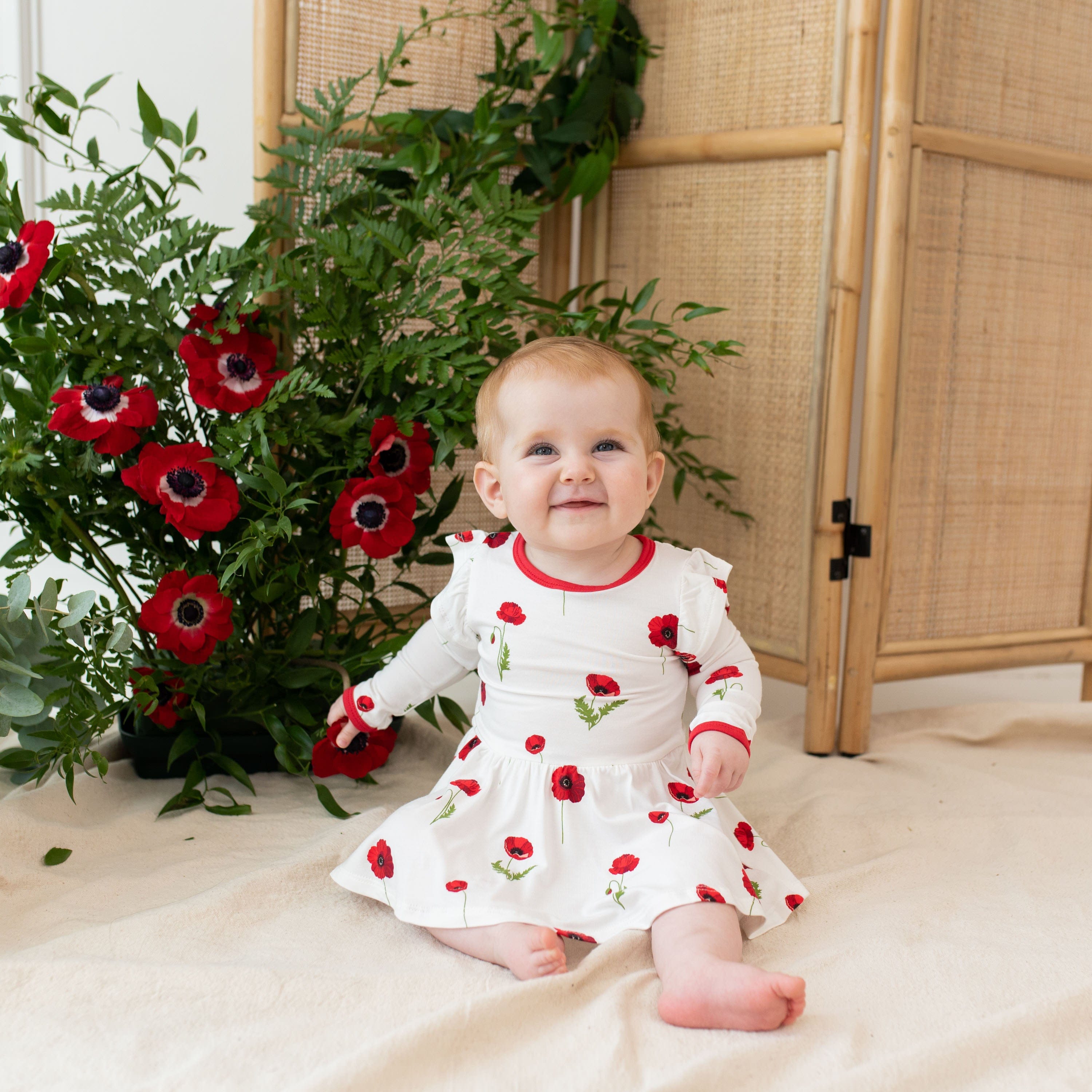 Kyte Baby LS Twirl Bodysuit Dress Long Sleeve Twirl Bodysuit Dress in Cloud Poppies
