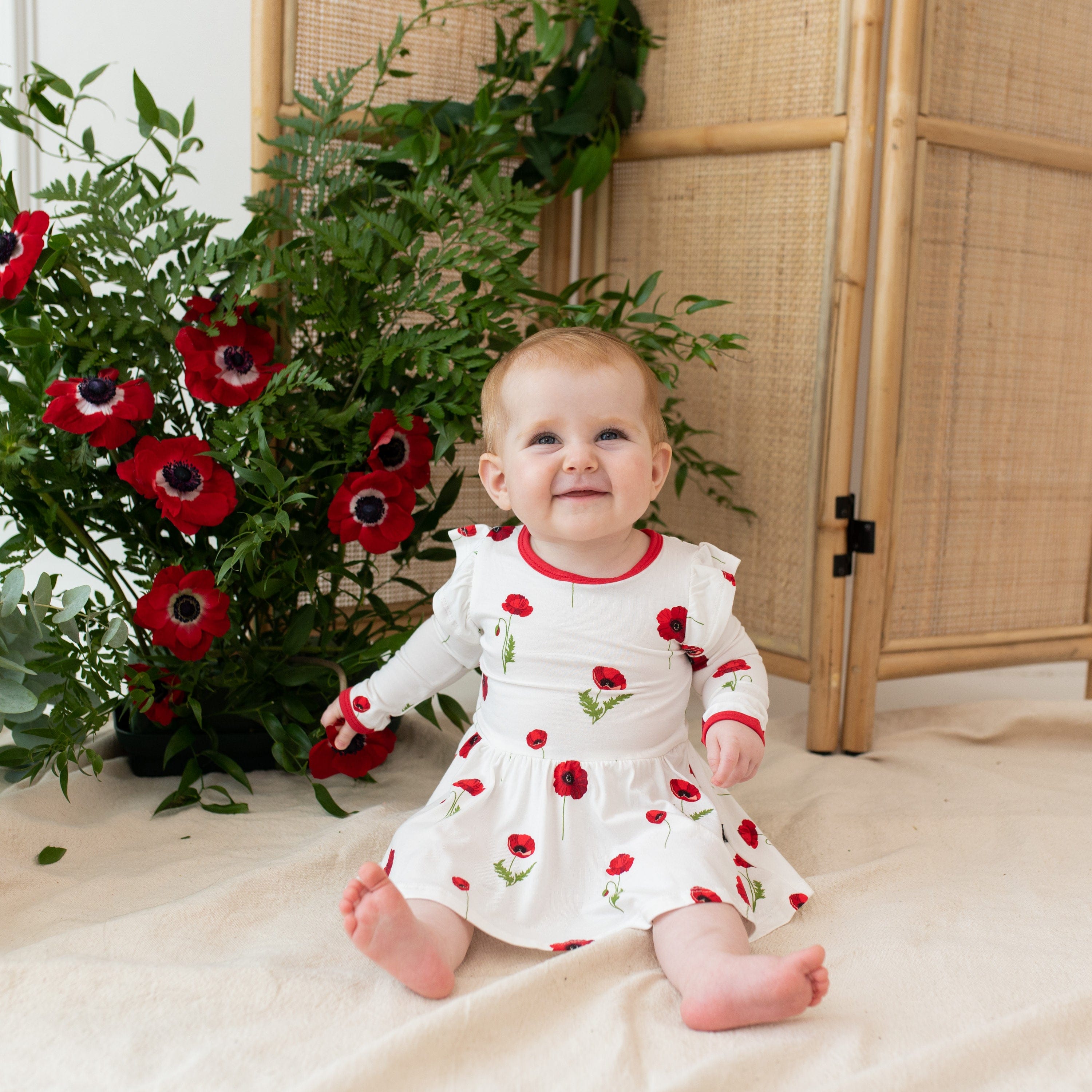 Kyte Baby LS Twirl Bodysuit Dress Long Sleeve Twirl Bodysuit Dress in Cloud Poppies