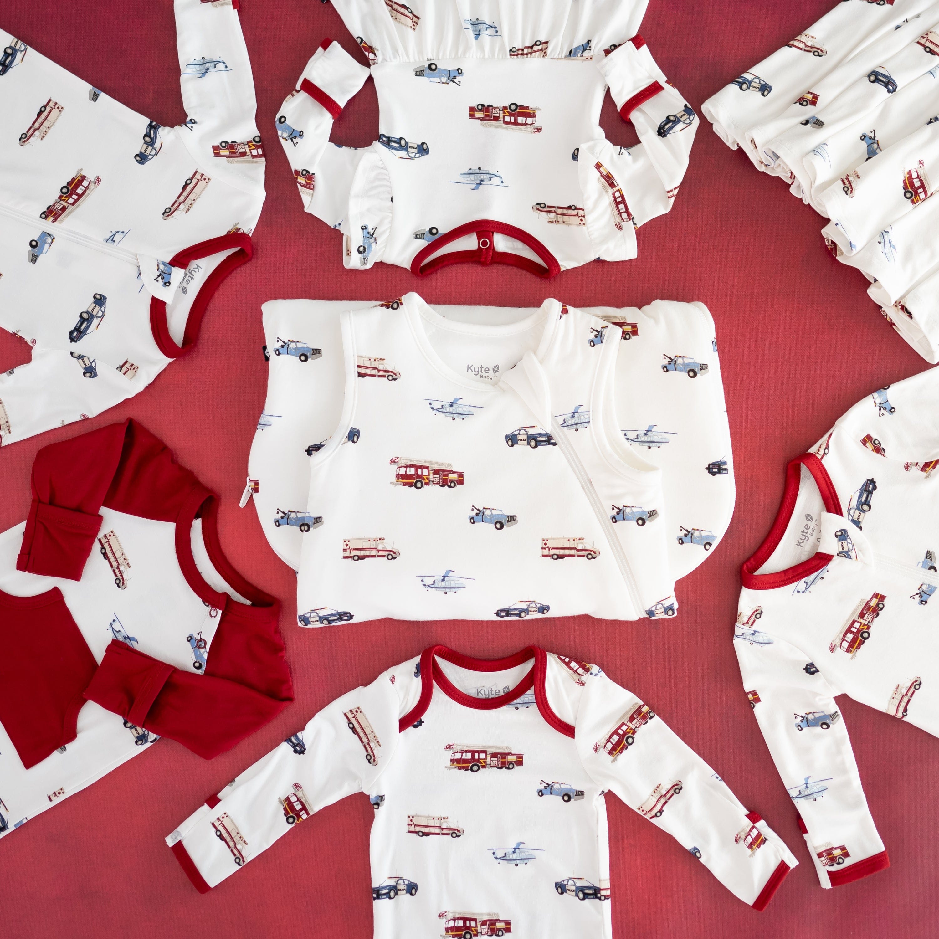 Kyte Baby bamboo clothing and sleep bags in First Responder print