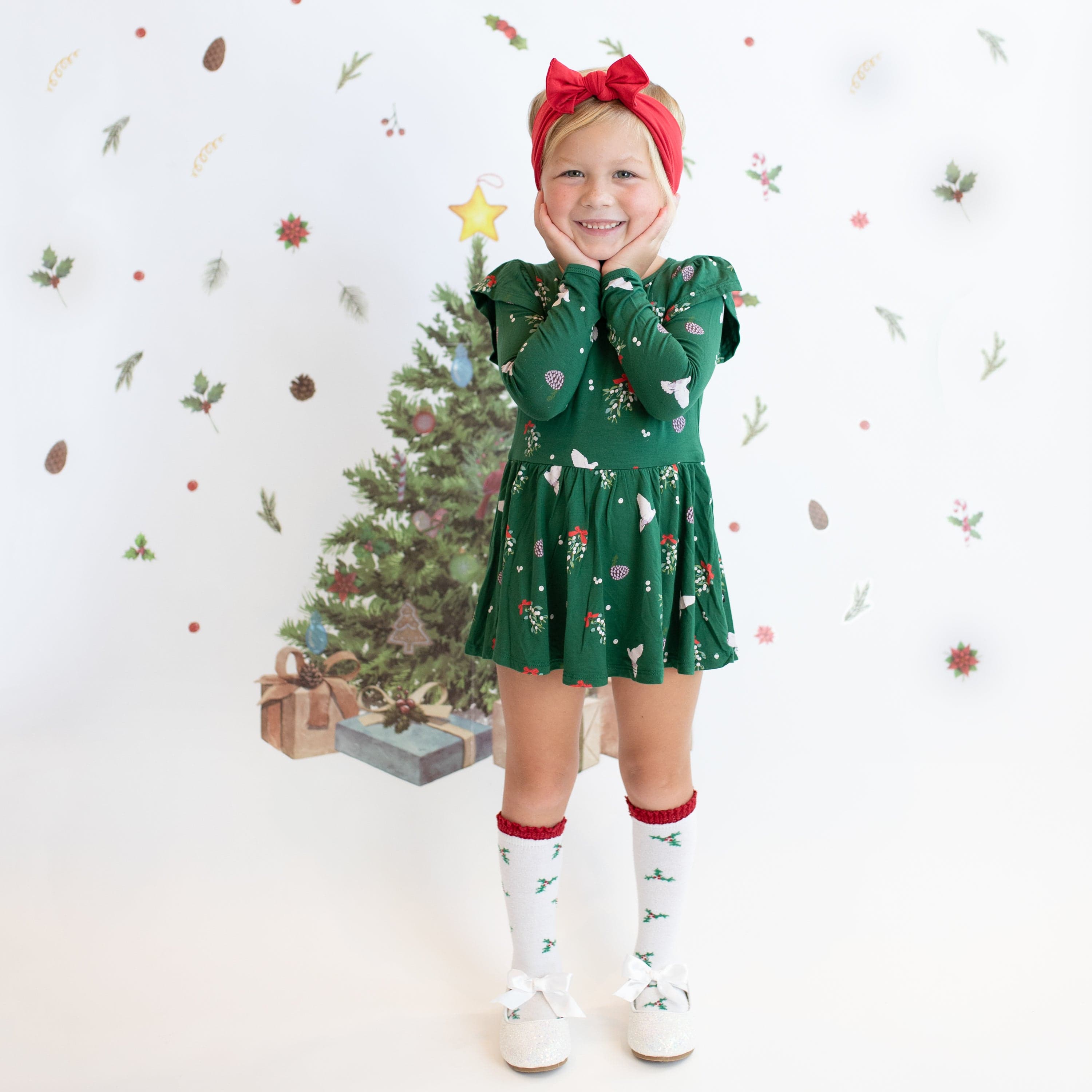 Kyte BABY LS Twirl Bodysuit Dress Long Sleeve Twirl Bodysuit Dress in Mistletoe