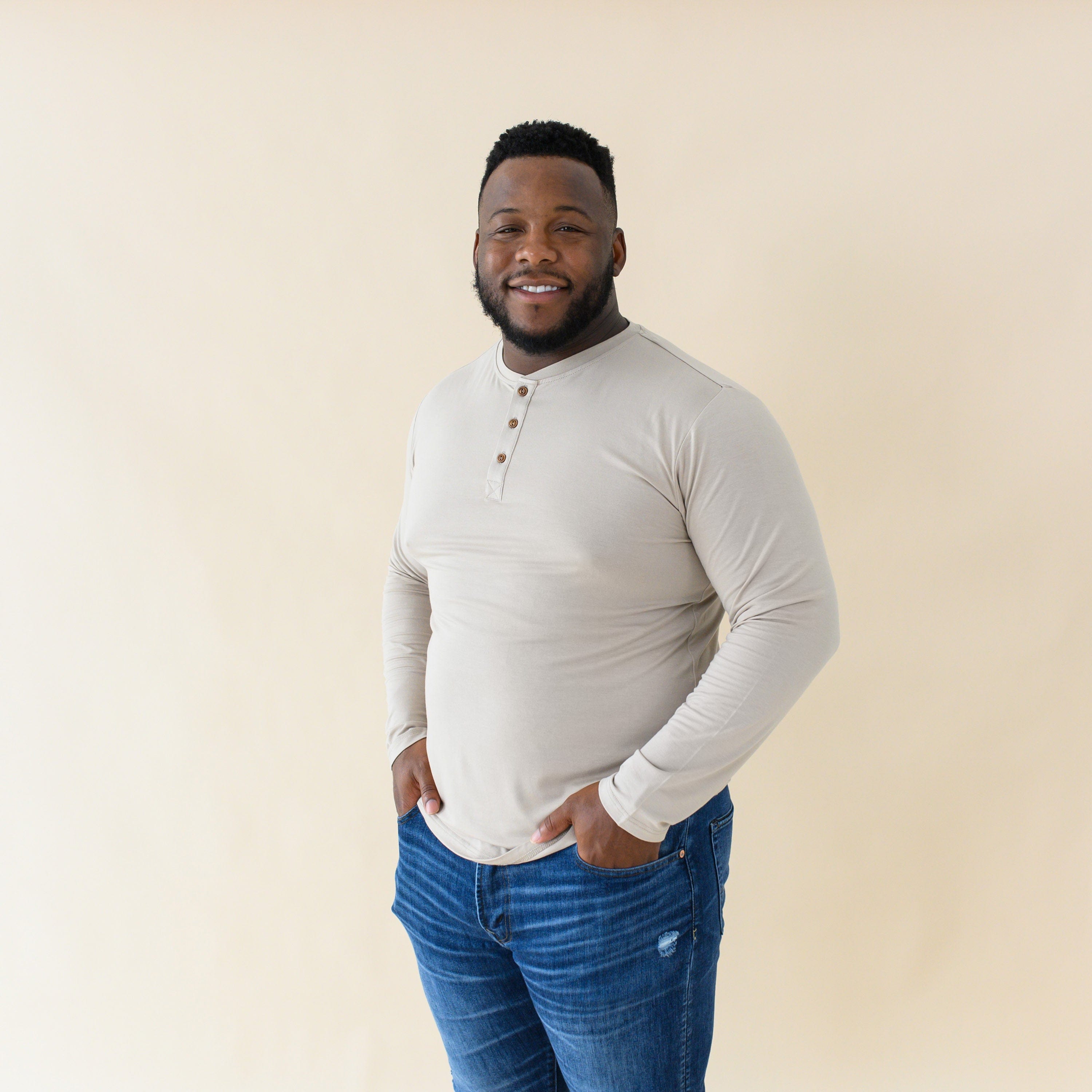 Kyte Baby Men's Long Sleeve Henley Top Men's Long Sleeve Henley Top in Almond