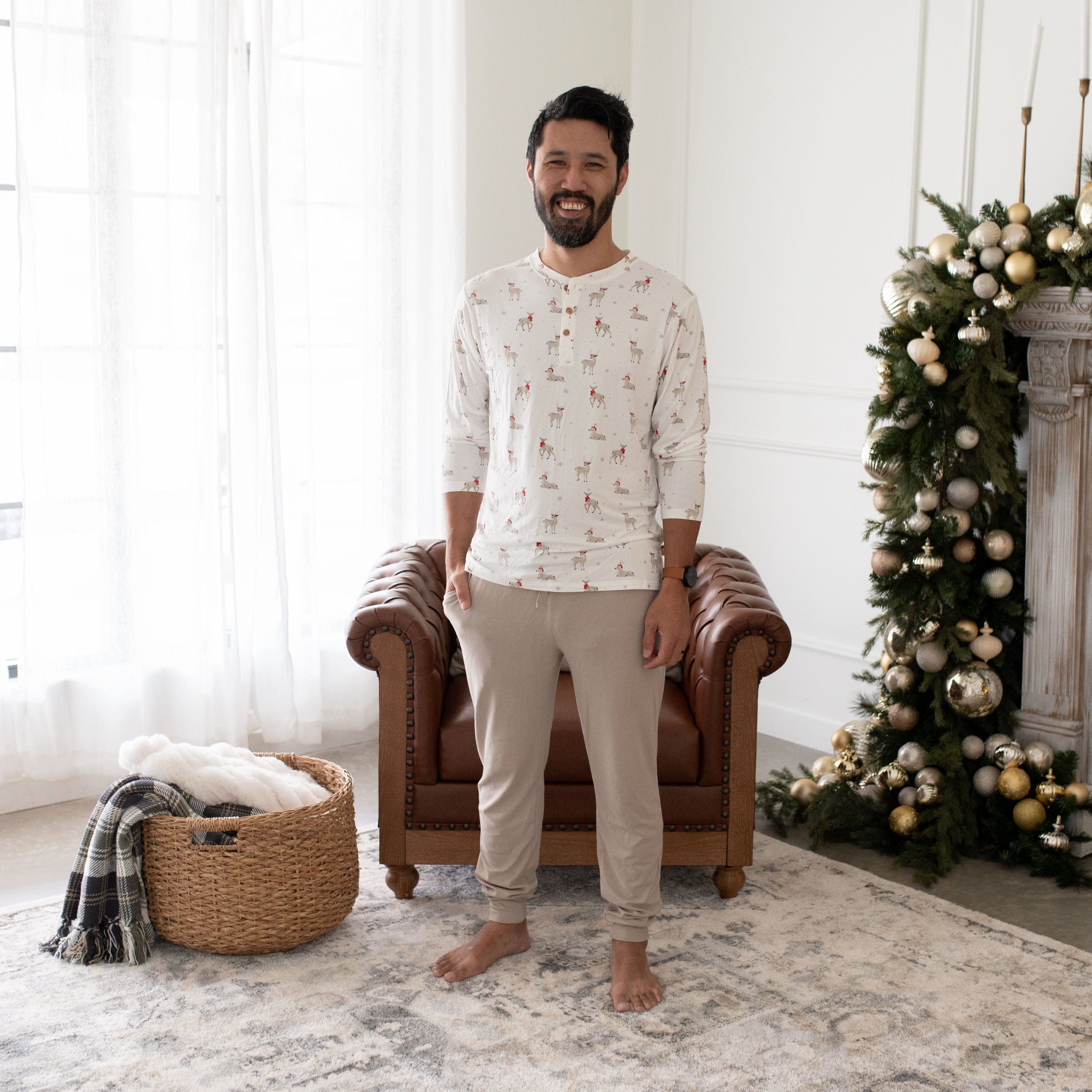 Kyte Baby Men's Long Sleeve Henley Top Men's Long Sleeve Henley Top in Cloud Deer