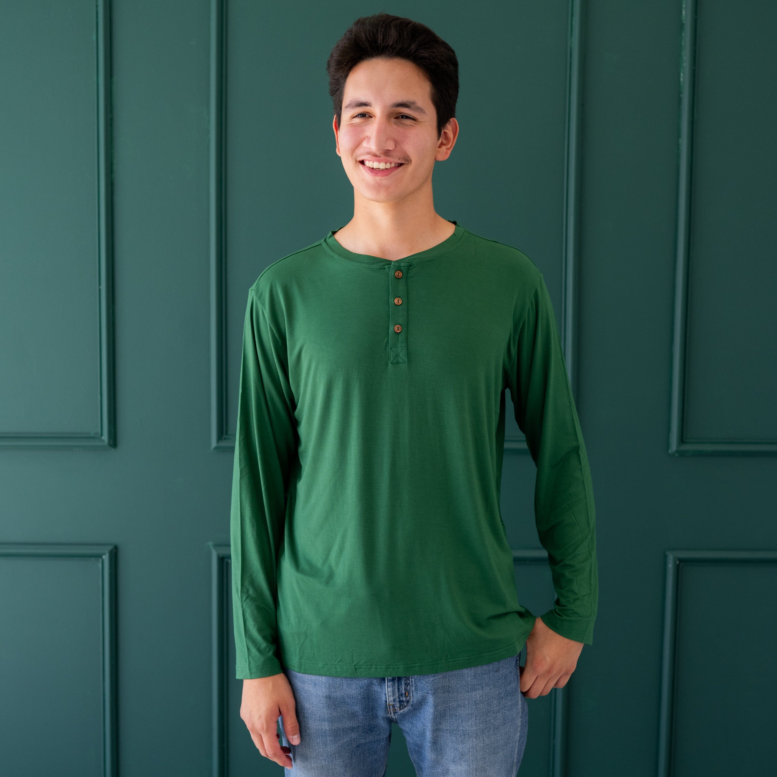 Kyte Baby Men's Long Sleeve Henley Top Men's Long Sleeve Henley Top in Forest