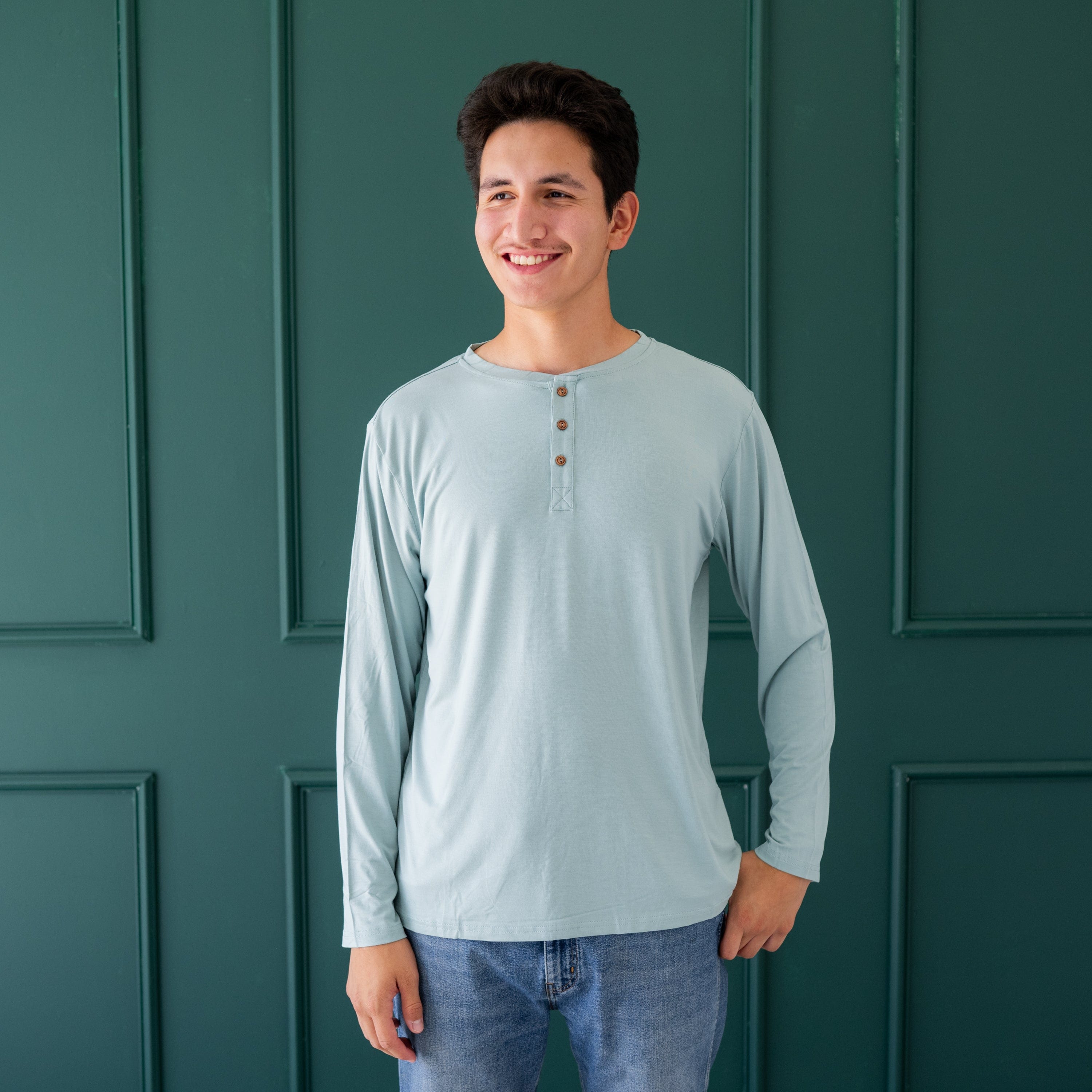 Kyte Baby Men's Long Sleeve Henley Top Men's Long Sleeve Henley Top in Glacier