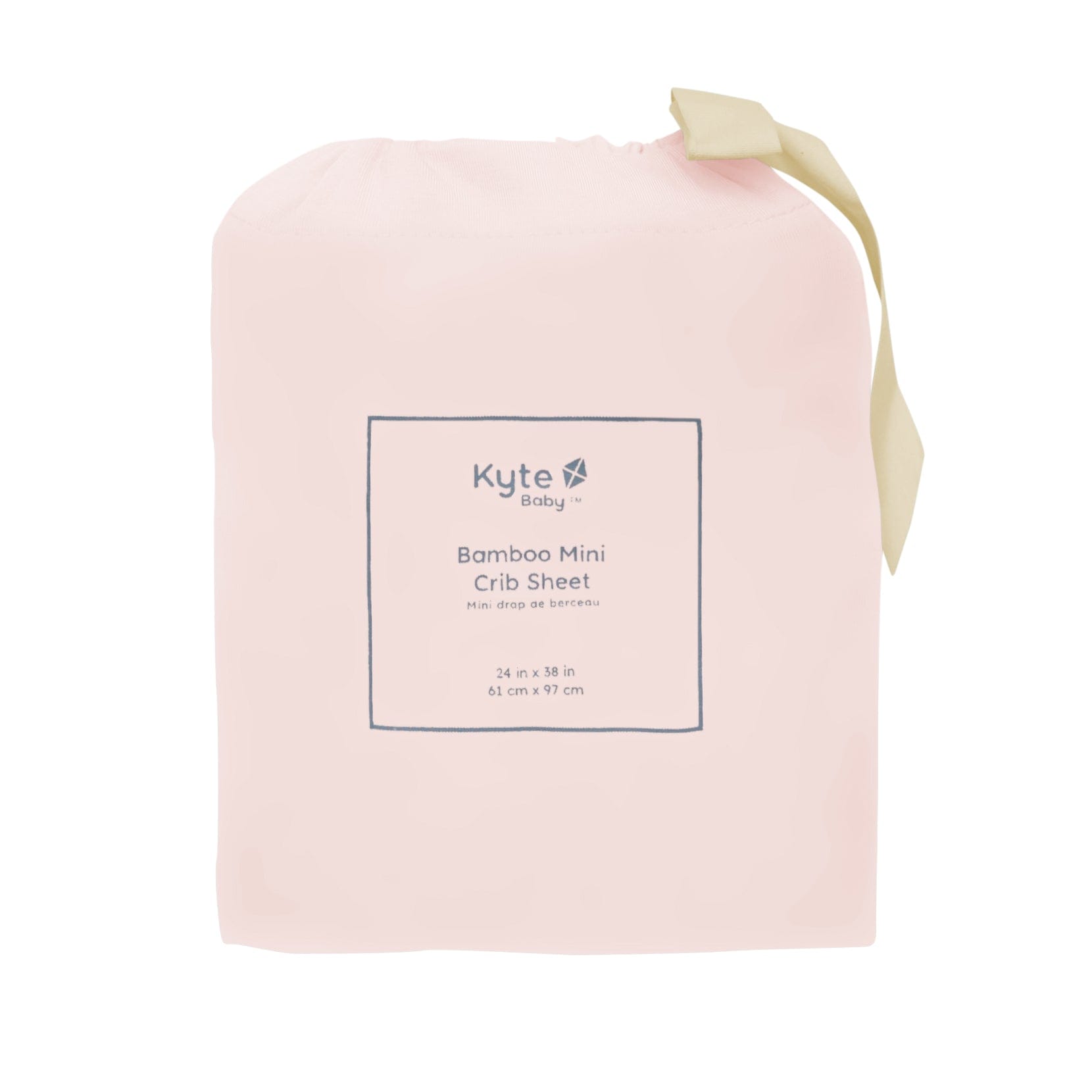 Kyte Baby Bamboo Mini Crib sheet in Blush Pink inside bag