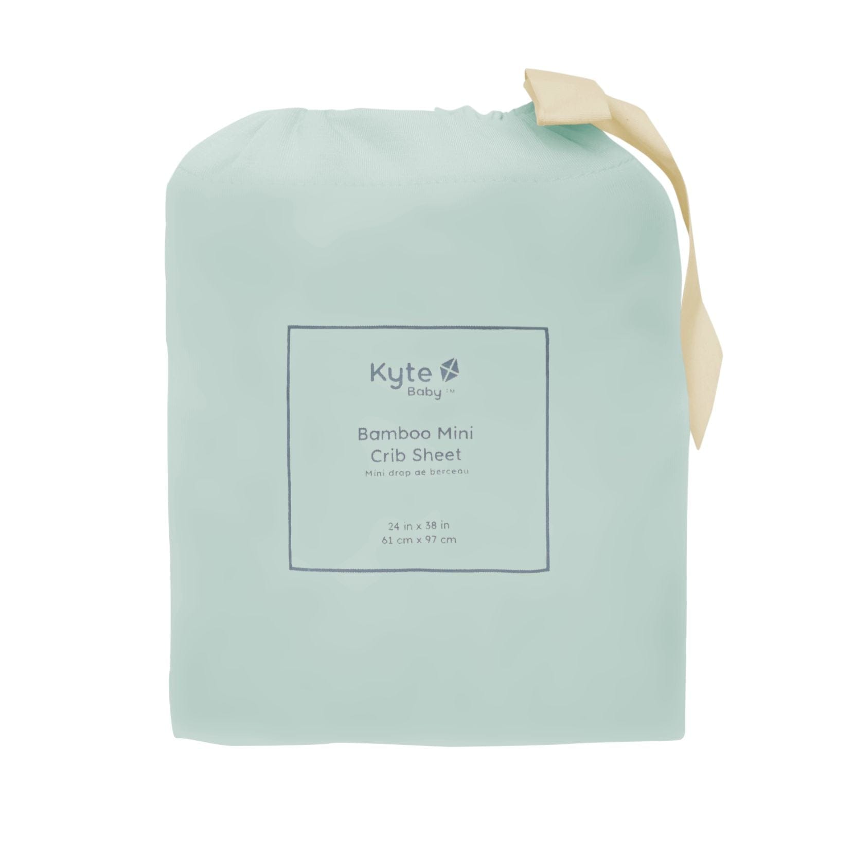 Kyte Baby Bamboo Mini Crib sheet in Sage Green in bag