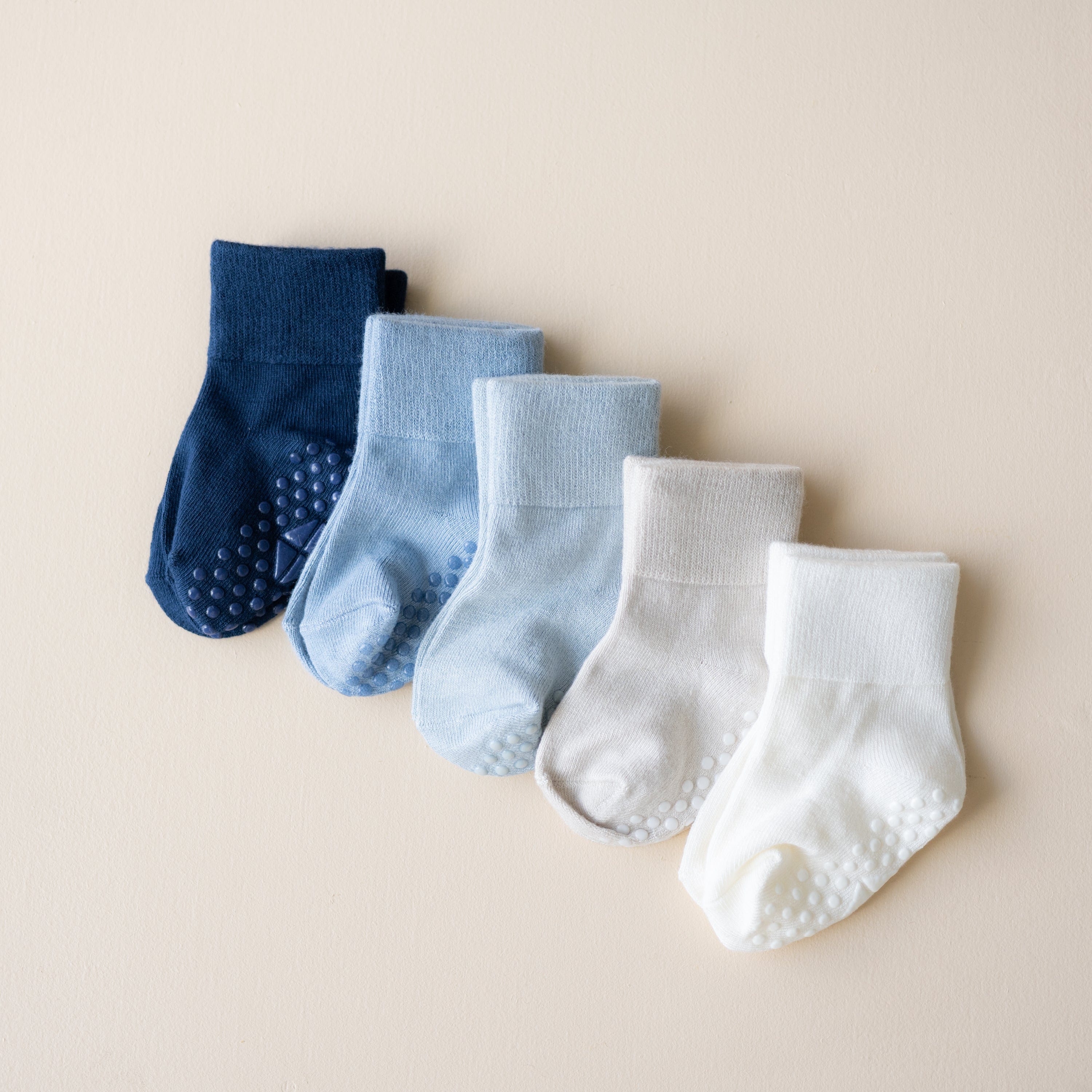 Five Pairs of Kyte Baby Quarter Length Socks with Grips in Cool Colors