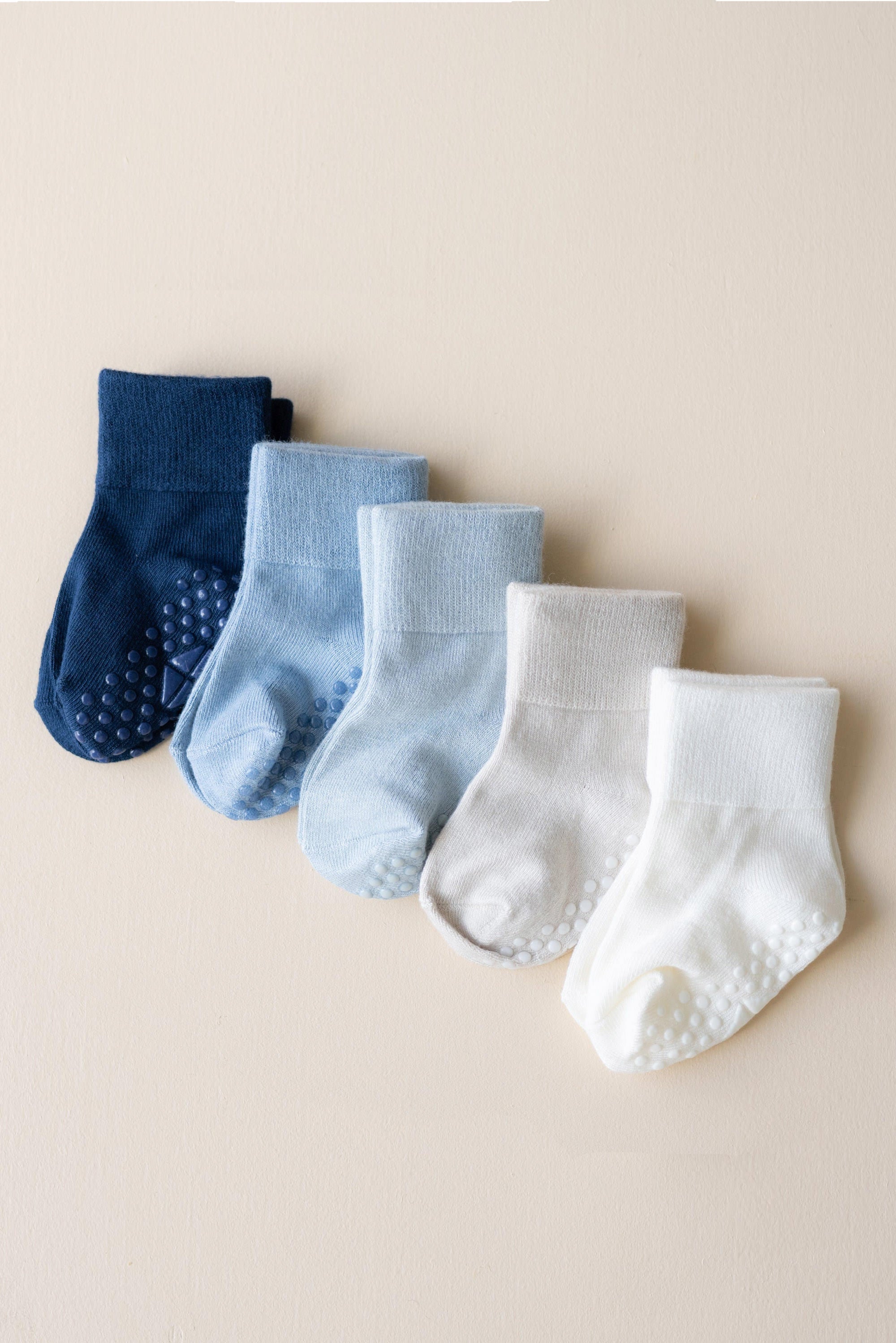 Five Pairs of Kyte Baby Quarter Length Socks with Grips in Cool Colors