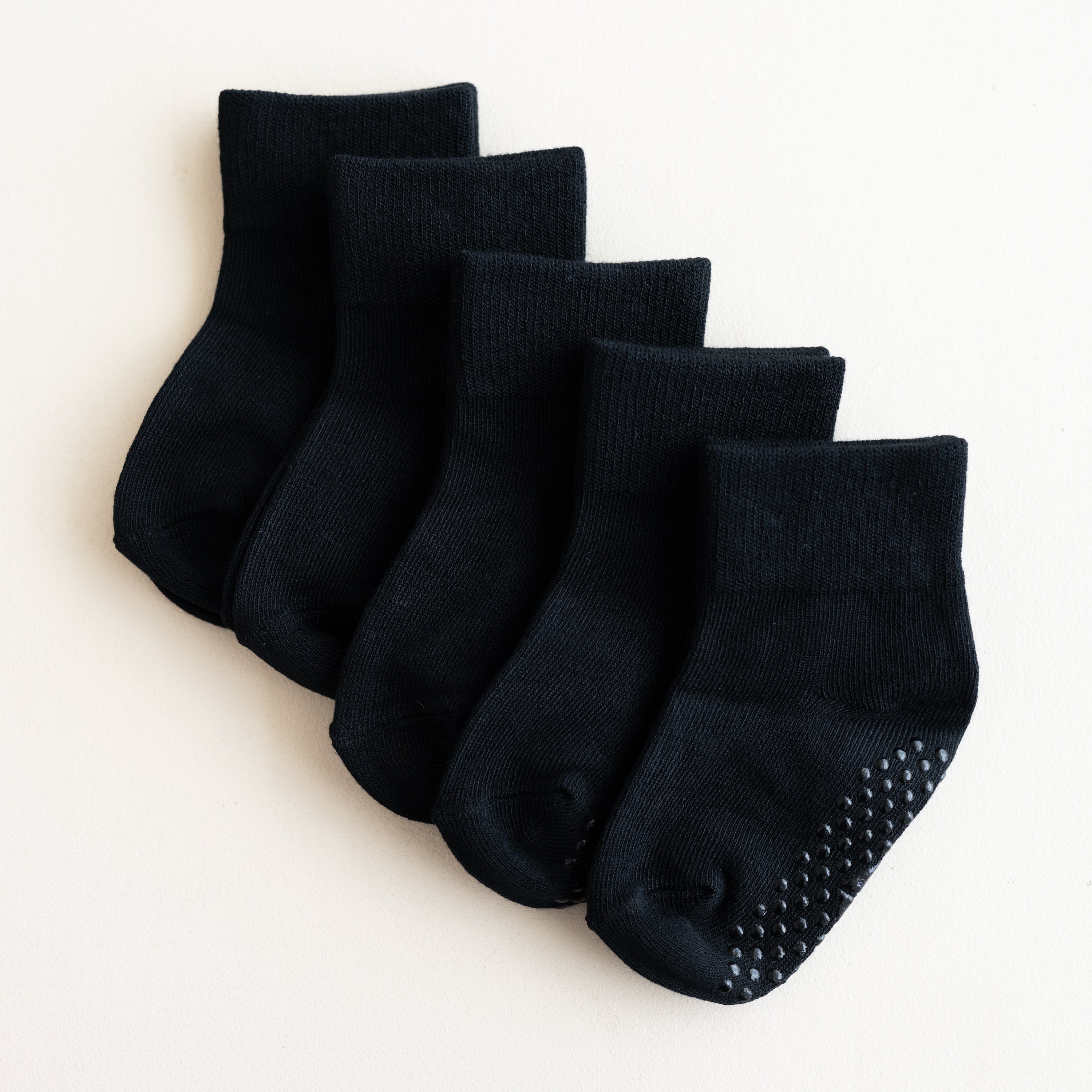 Combo 5-Pack of Quarter Socks in Midnight Black with Grip Bottom