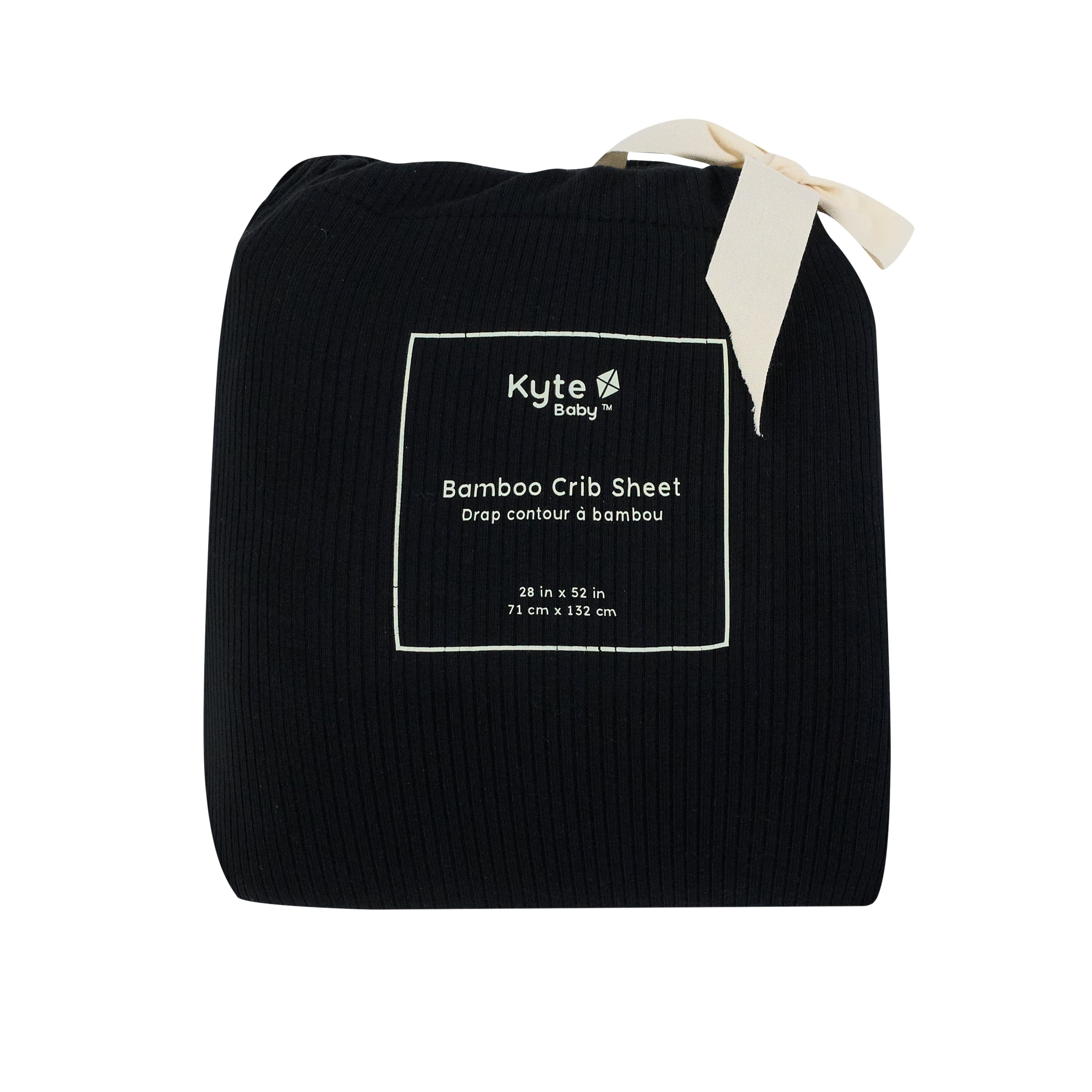 Midnight Black Kyte Baby standard Ribbed Crib Sheet in bag