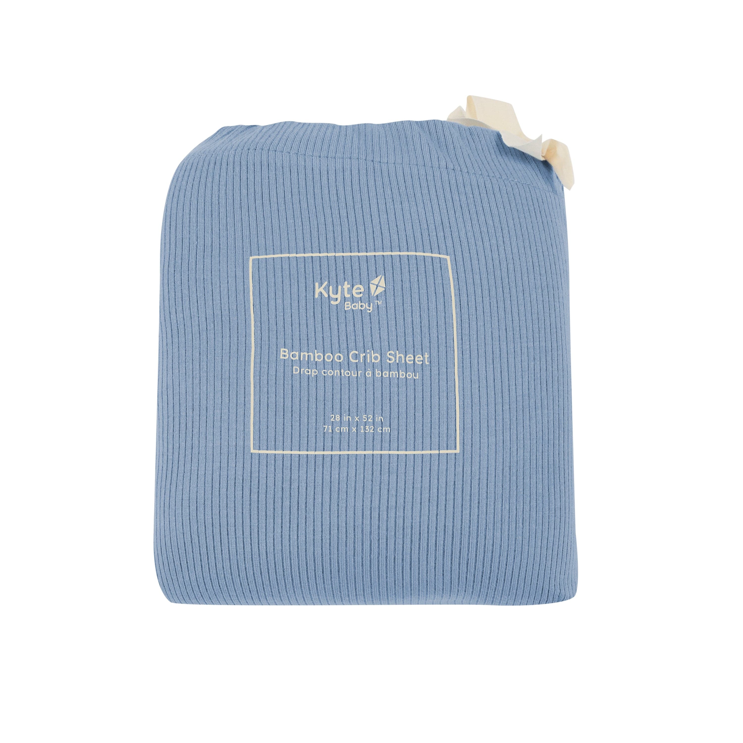 Slate blue Kyte Baby standard Ribbed Crib Sheet in bag