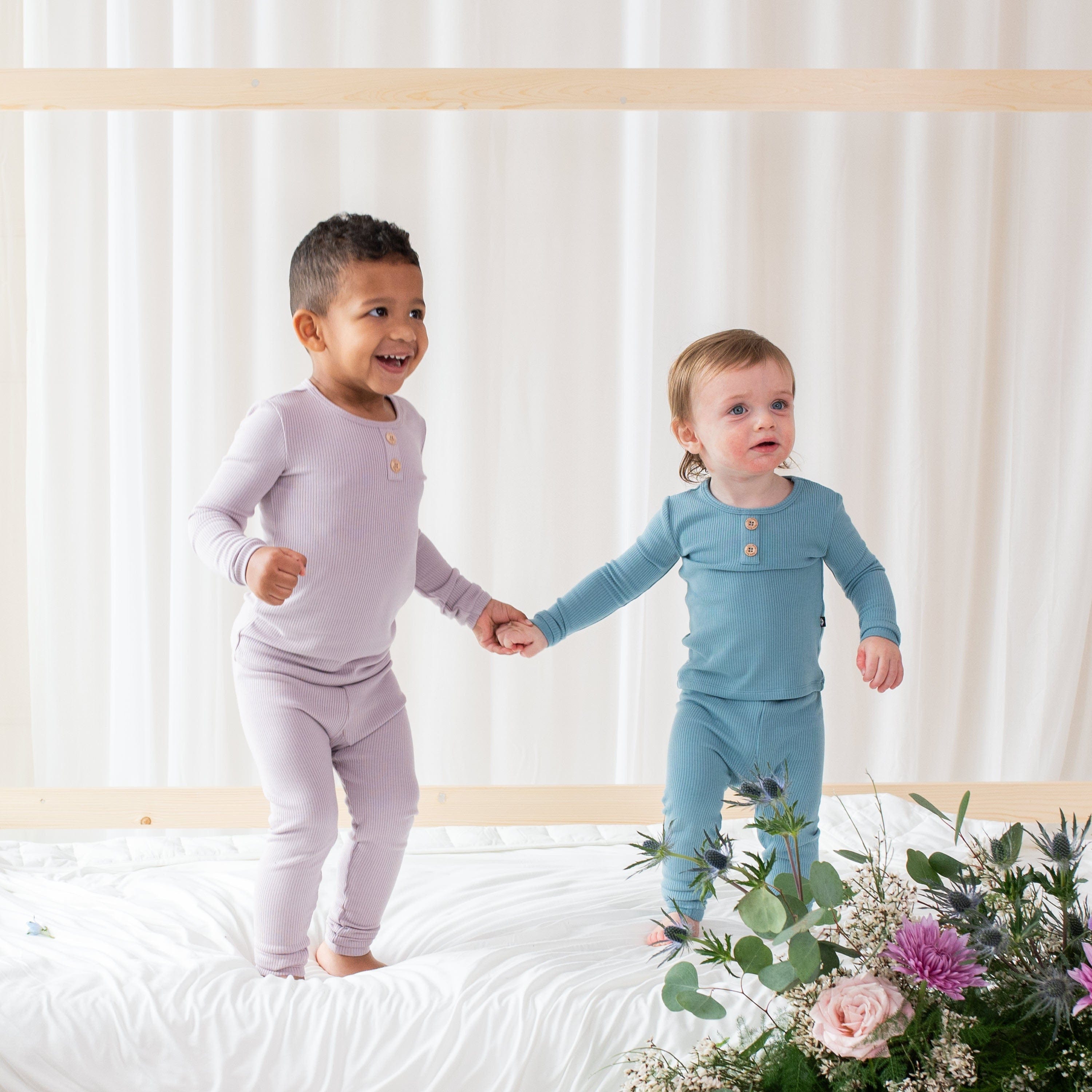 Kyte Baby Ribbed Henley Set Ribbed Henley Set in Dusty Blue