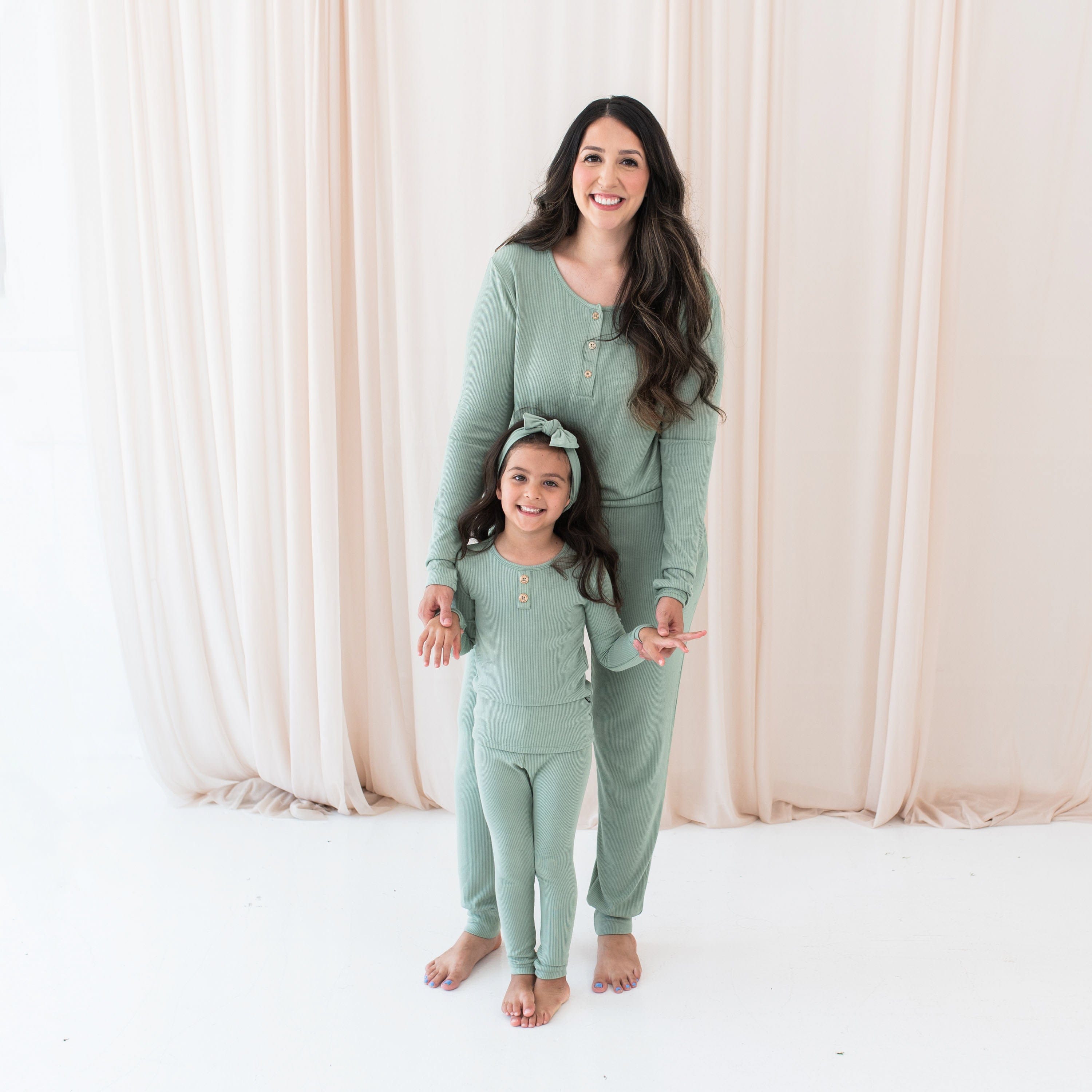 Ribbed Henley Set Mommy and Me outfit in Thyme green