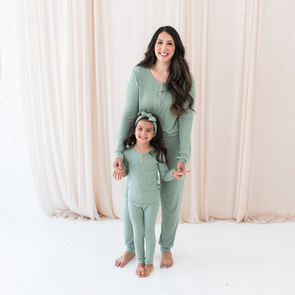 Ribbed Henley Set Mommy and Me outfit in Thyme green