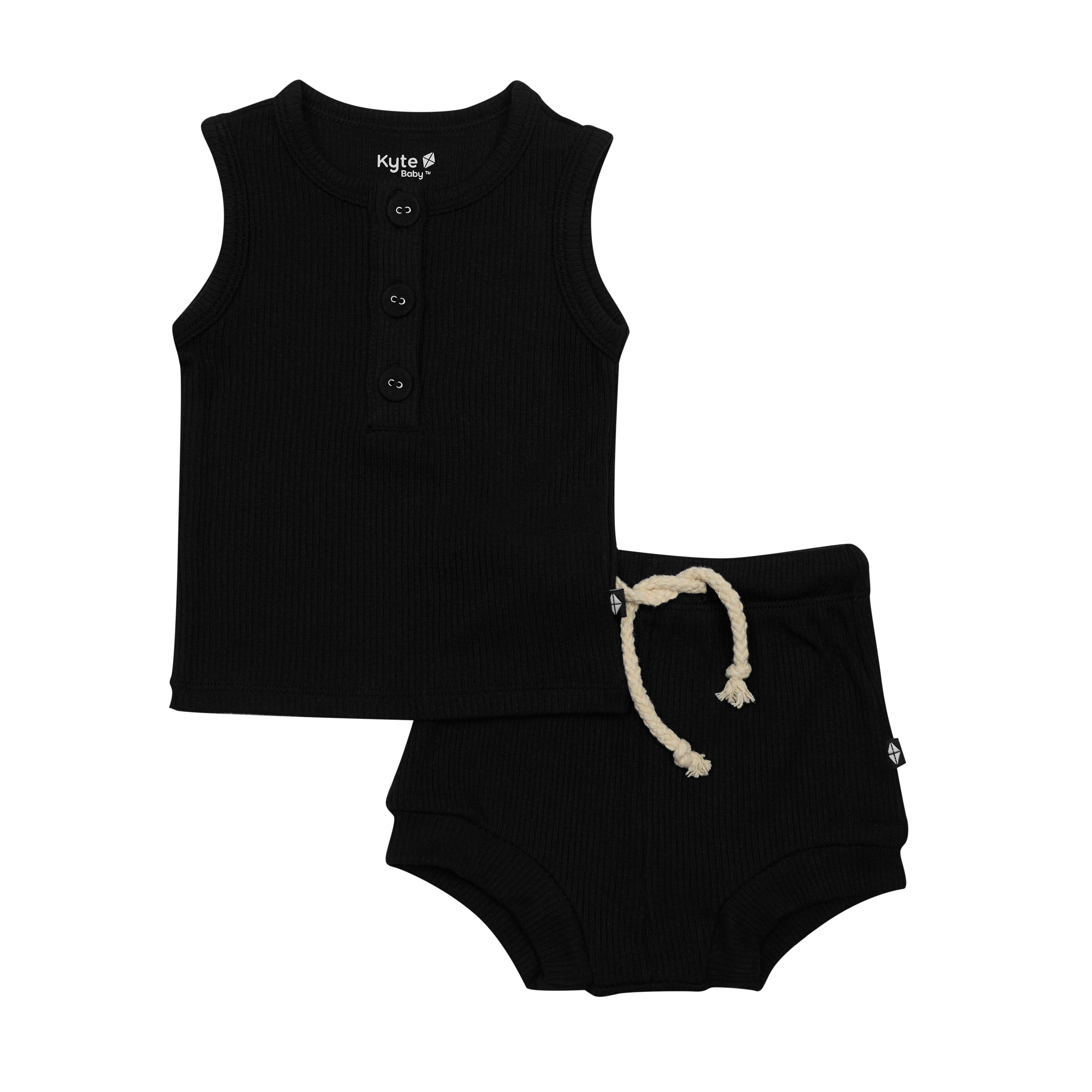 Kyte Baby Ribbed Henley Tank Set in Midnight black