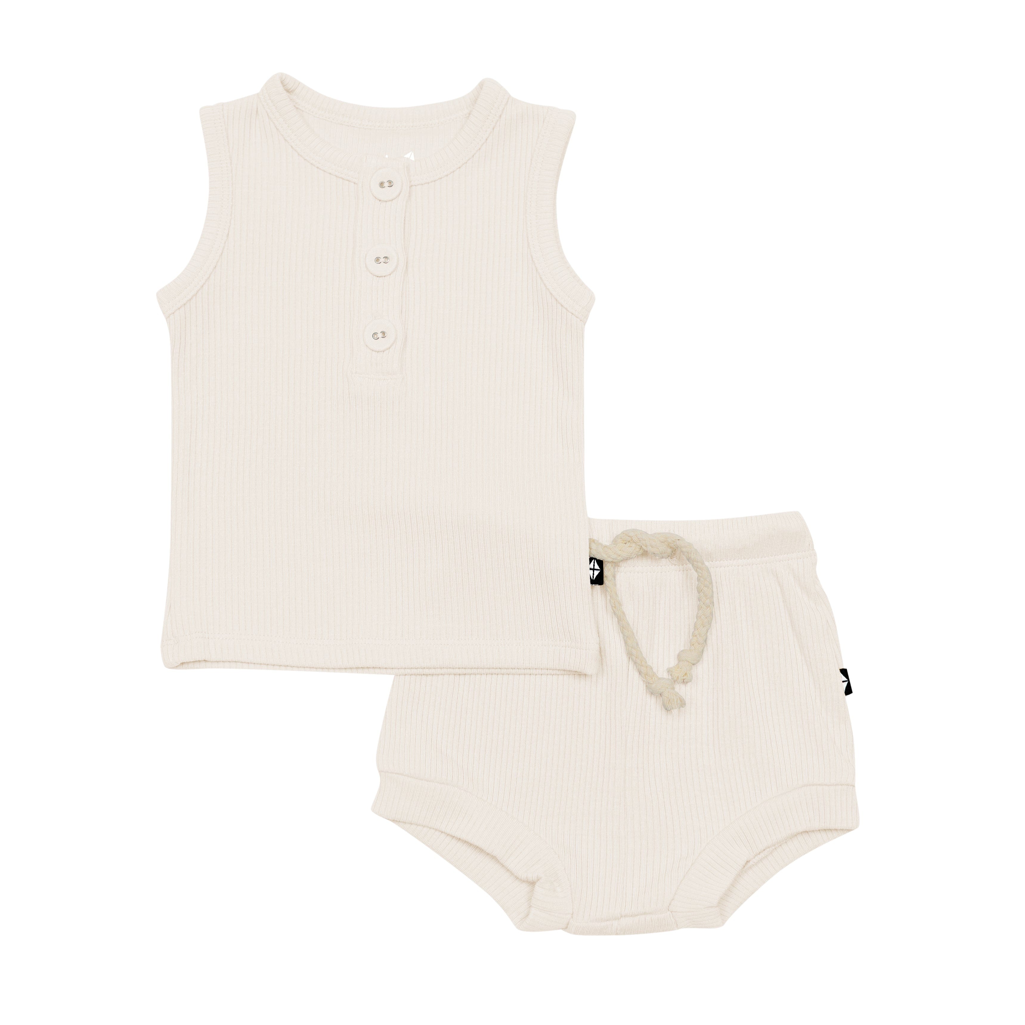 Kyte Baby Ribbed Henley Tank and Shorts Set in Oat
