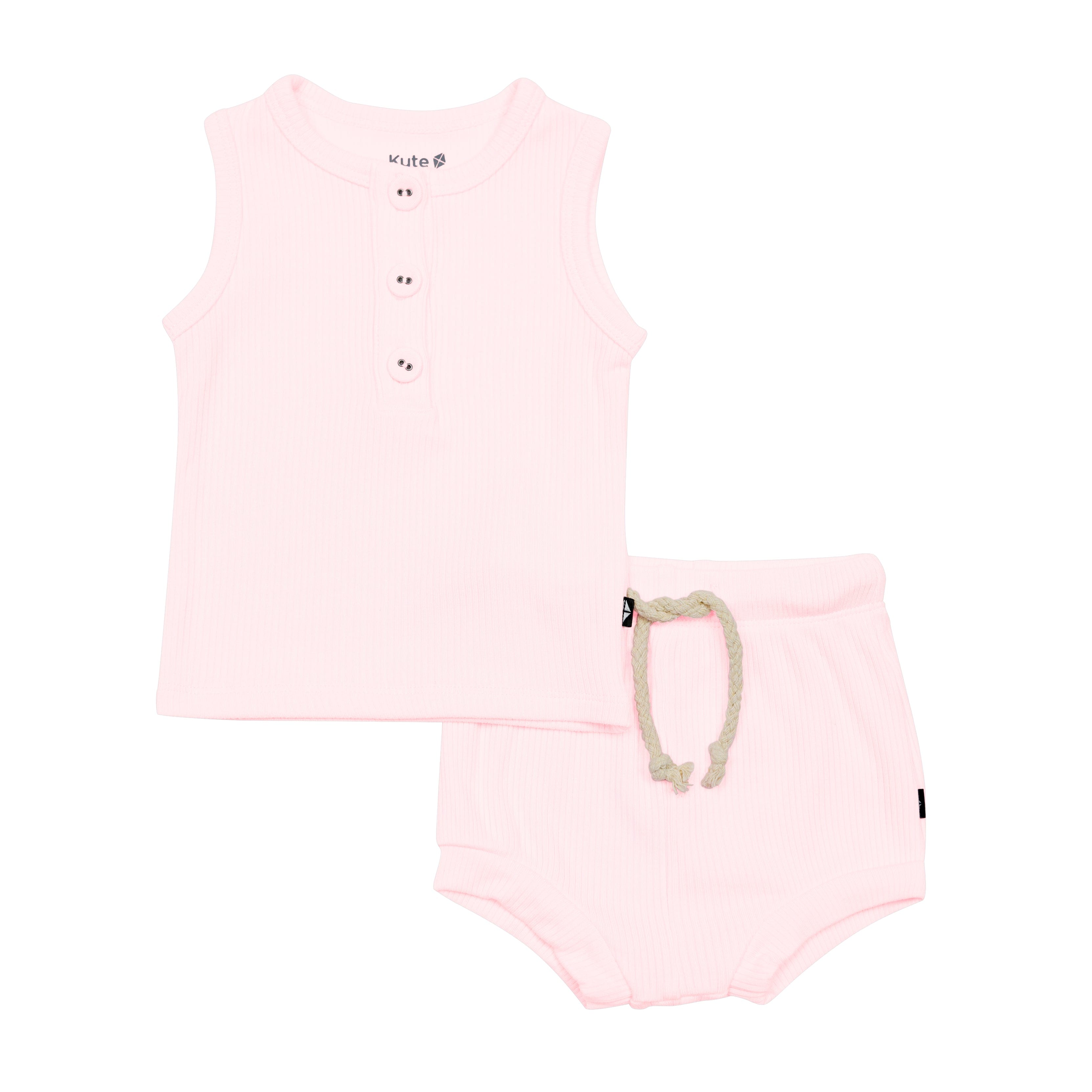 Kyte Baby Ribbed Henley Tank Set in Sakura pink