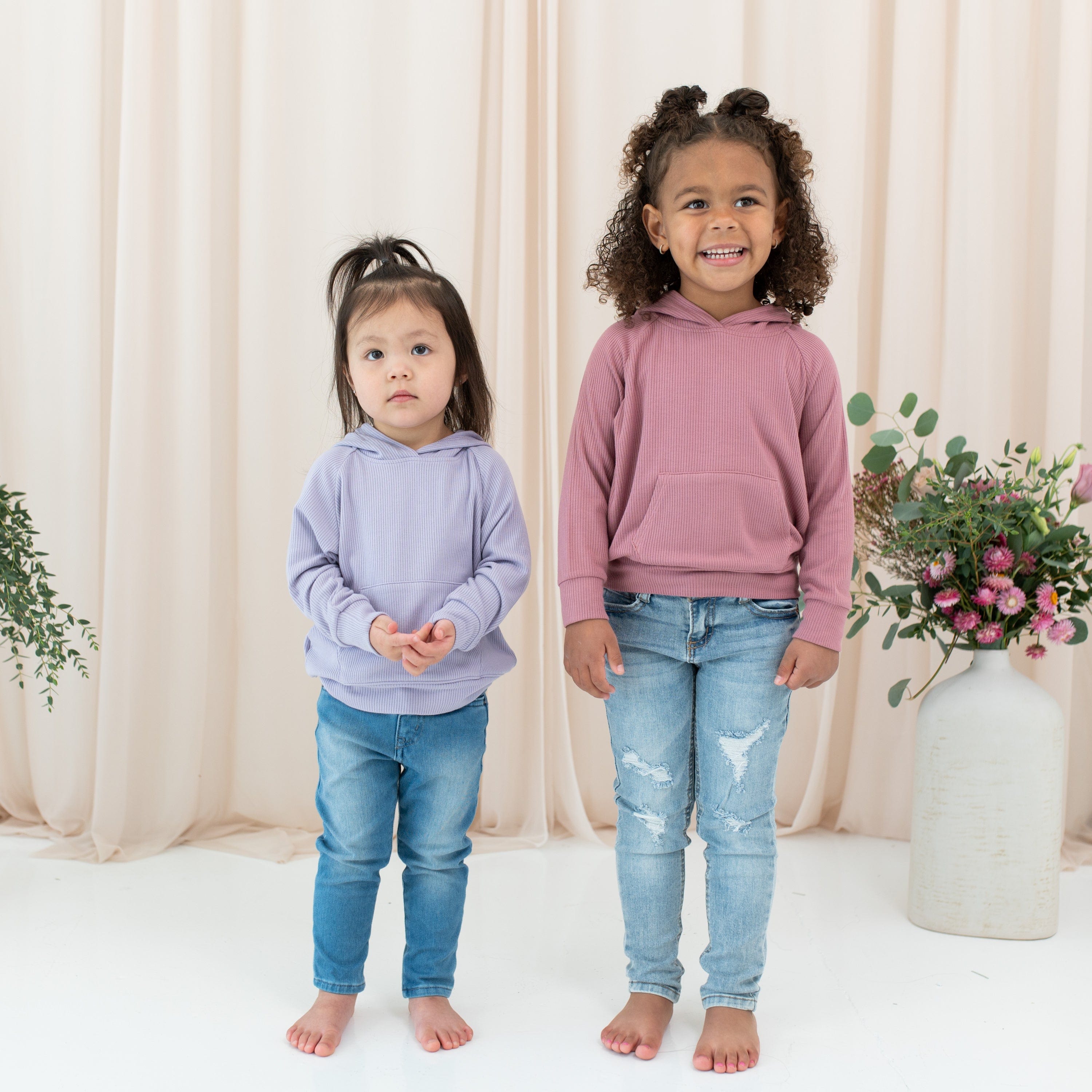 Kids wearing Kyte Baby Ribbed Hoodies
