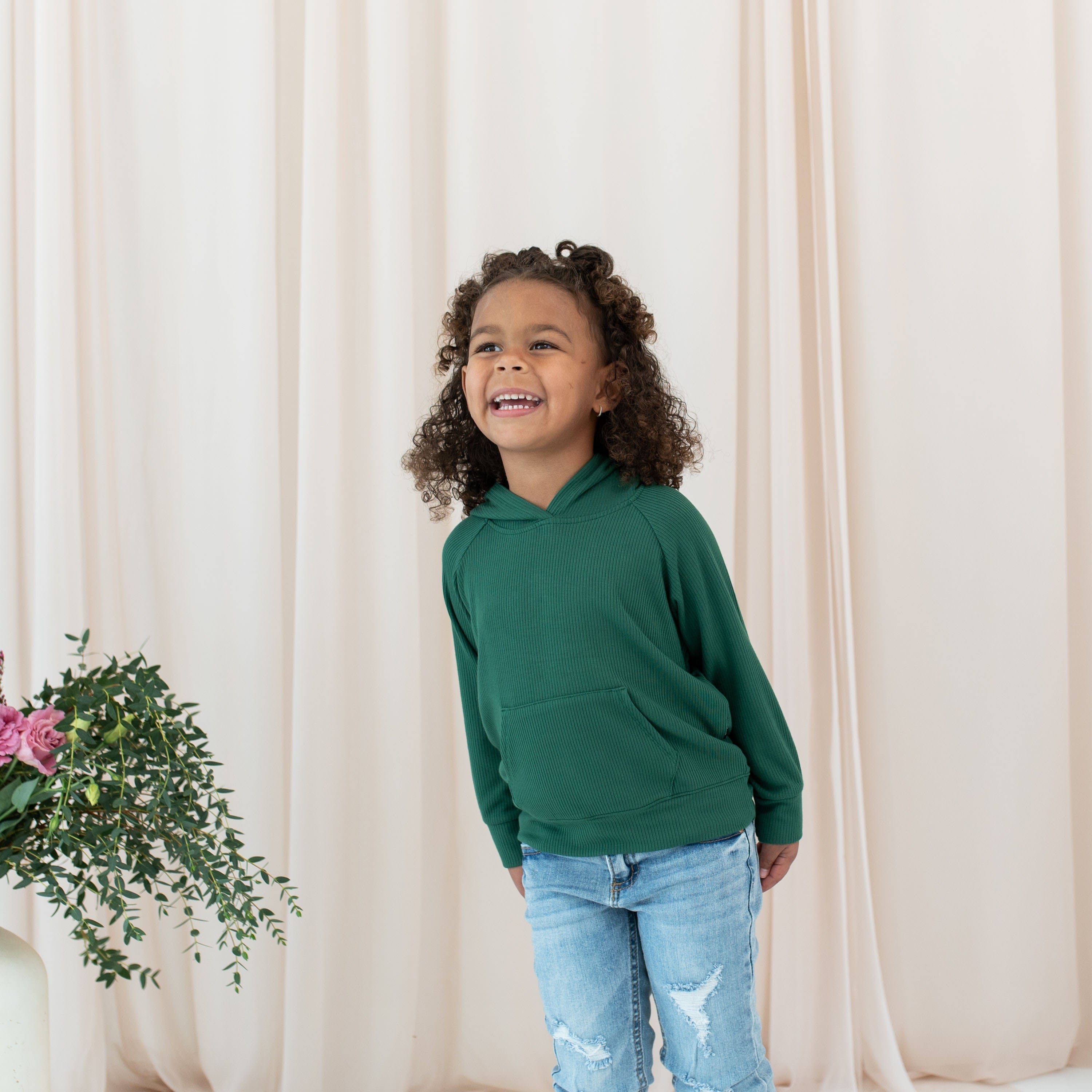 Kyte Baby Ribbed Hoodie Ribbed Hoodie in Forest