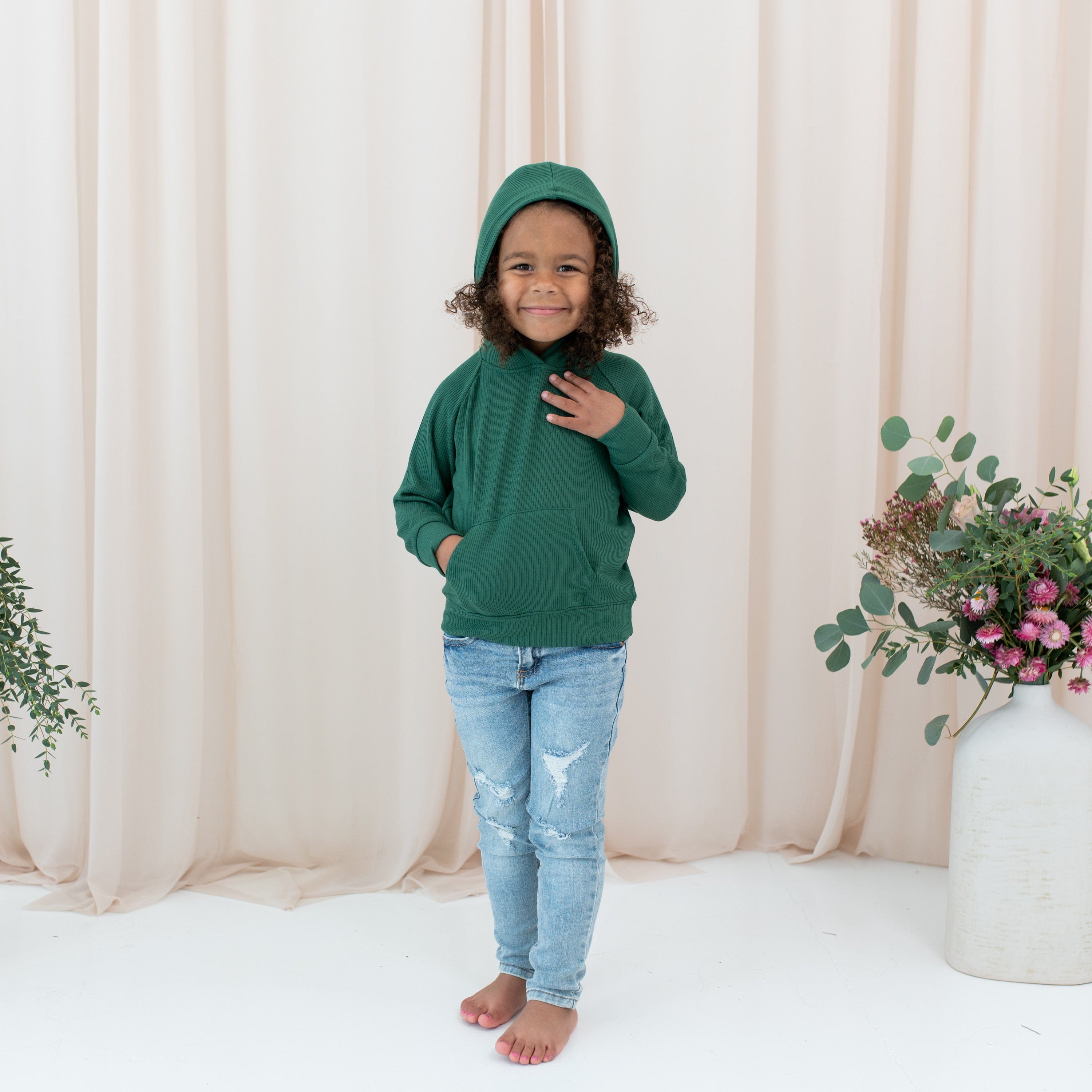Kyte Baby Ribbed Hoodie Ribbed Hoodie in Forest