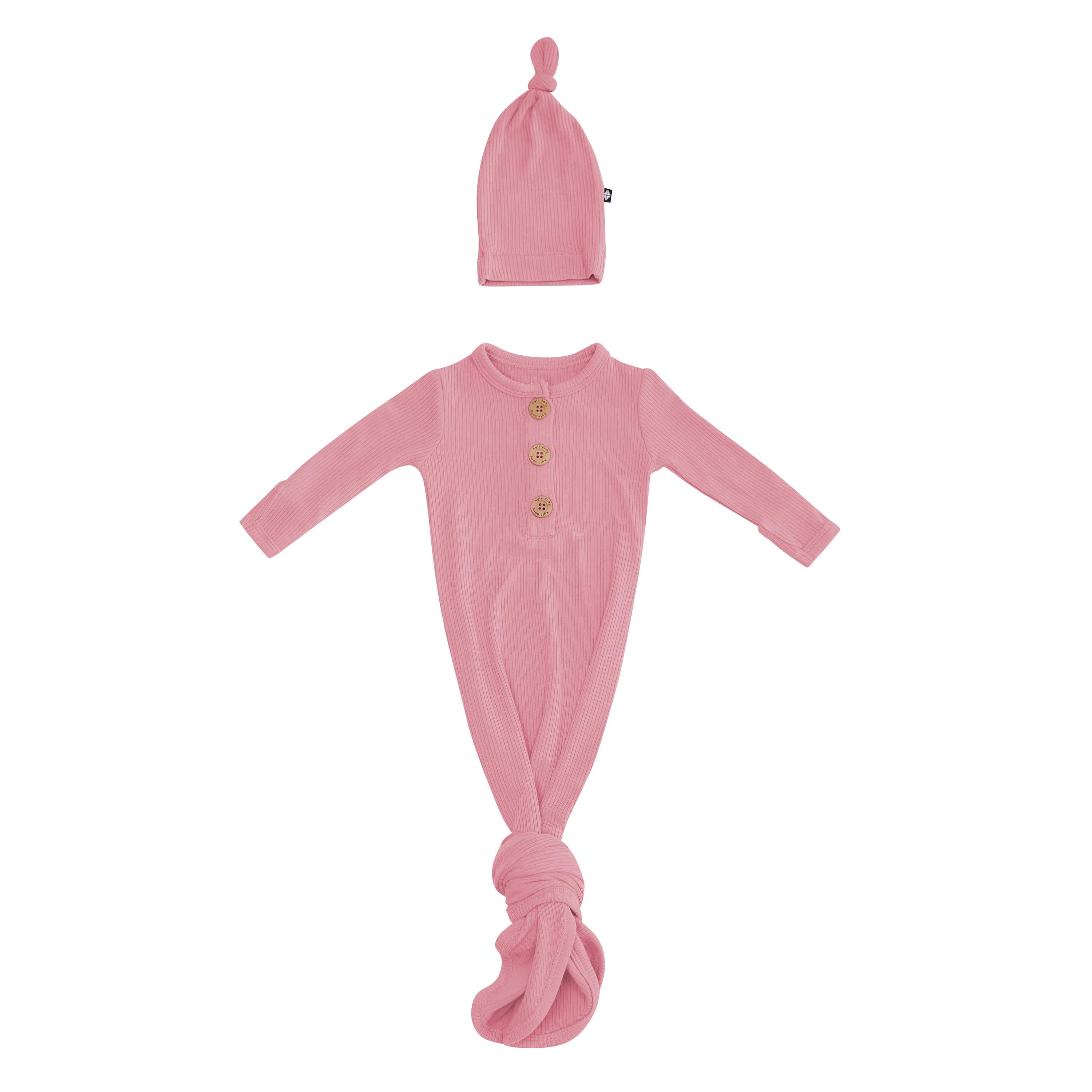 Kyte Baby Ribbed Knotted Gown with Hat Set in Apple Blossom