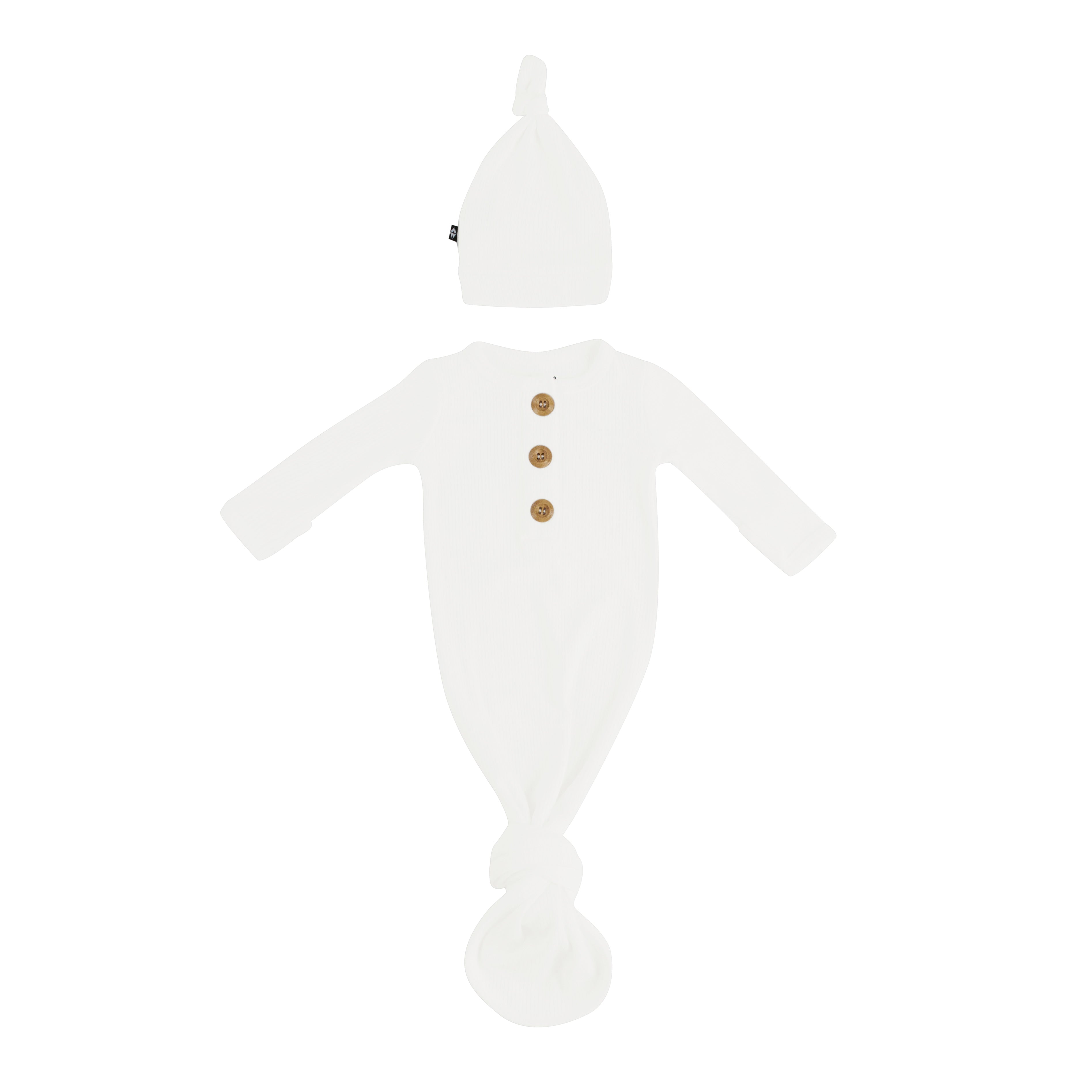 Kyte Baby Ribbed Knotted Gown with Hat Set in Cloud