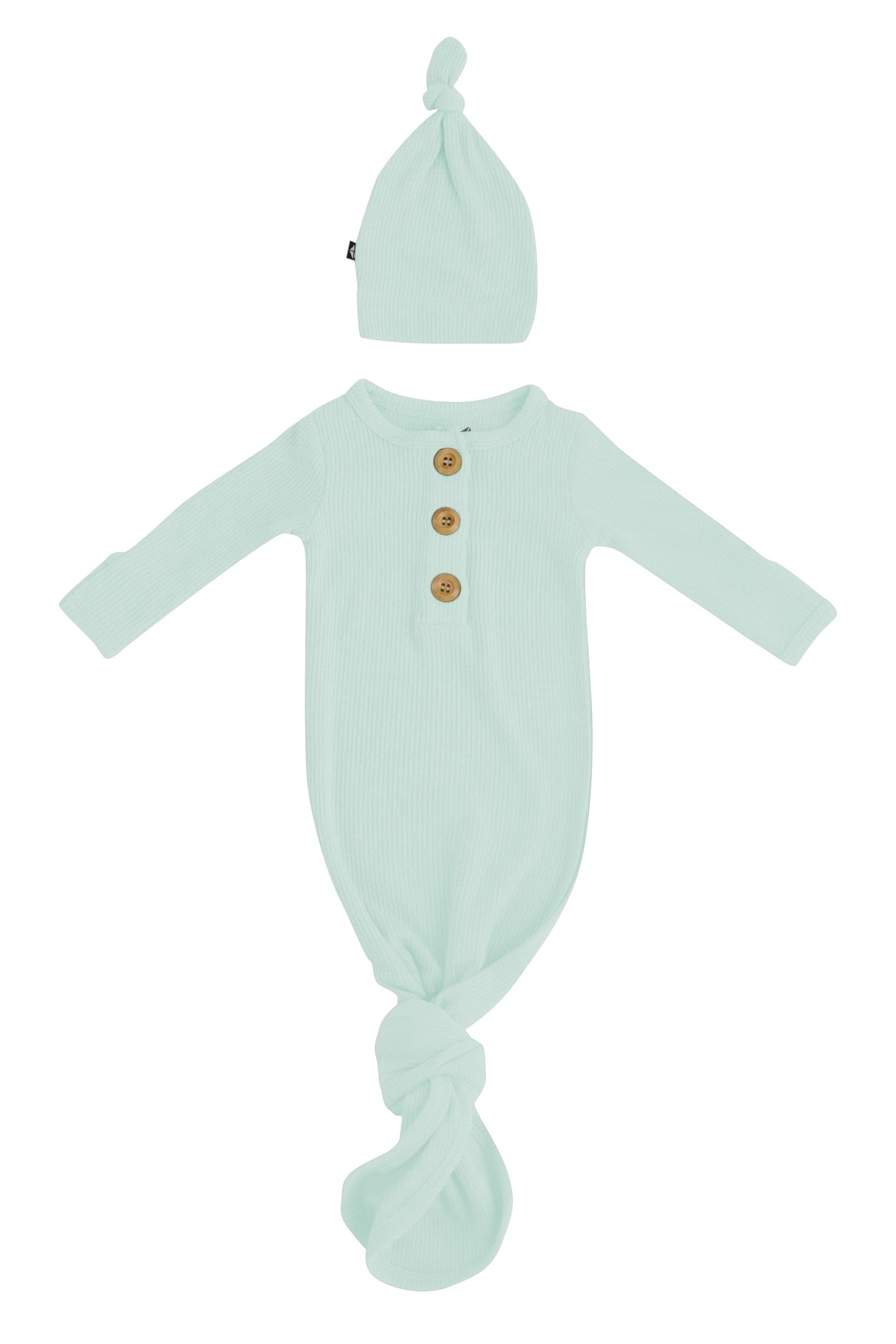 Kyte Baby Ribbed Knotted Gown with Hat Set in Sage