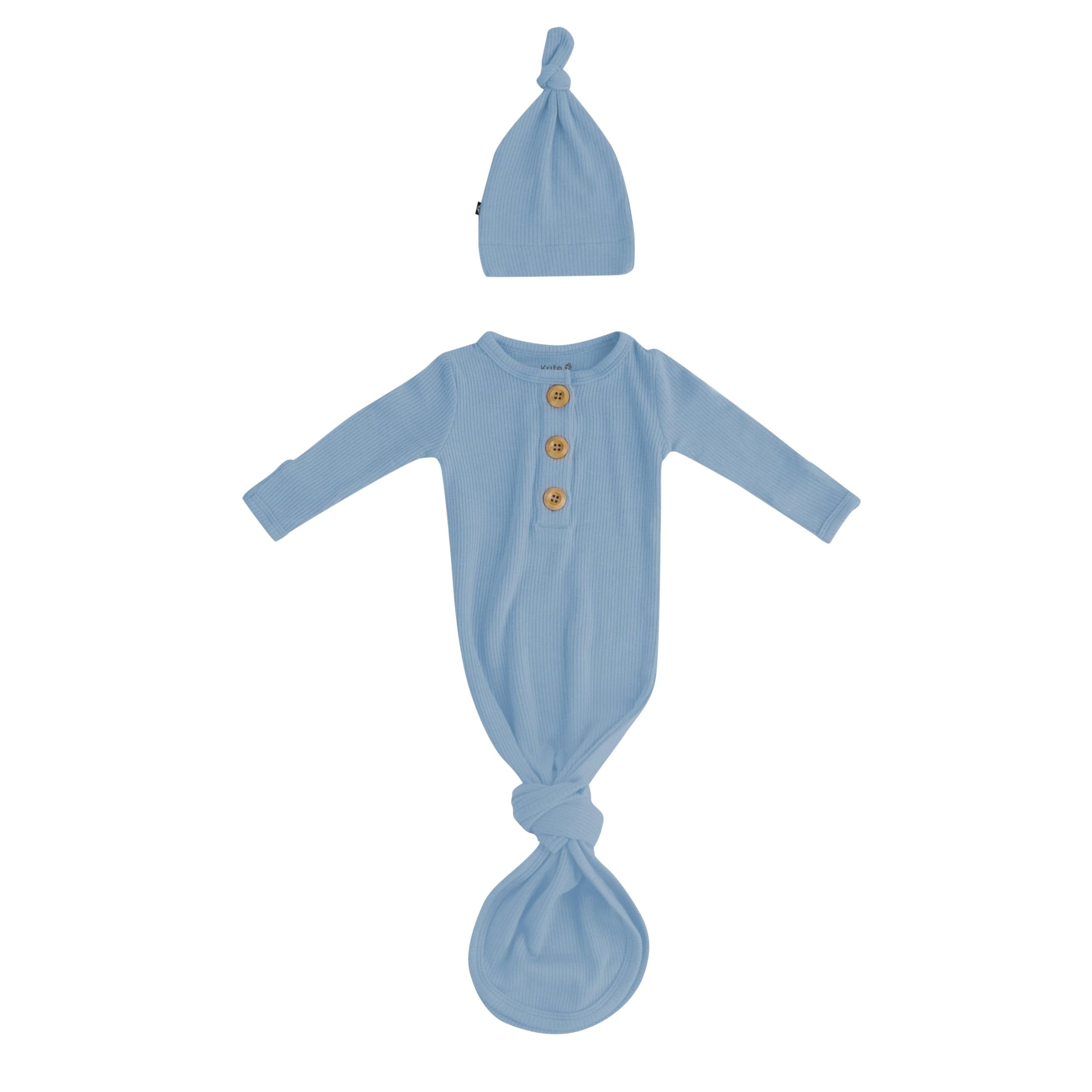 Kyte Baby Ribbed Knotted Gown with Hat Set in Slate
