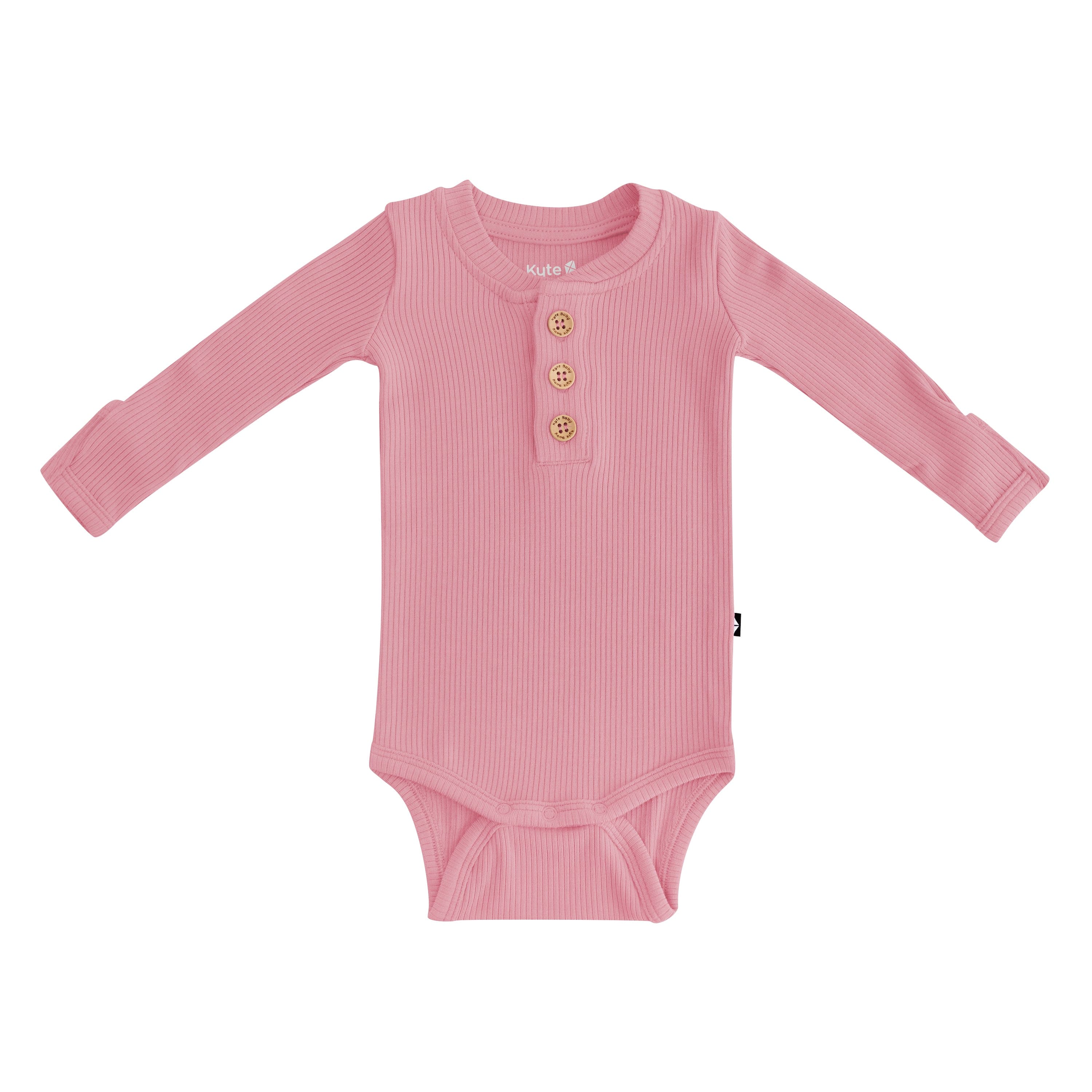 Kyte Baby Ribbed Long Sleeve Henley Bodysuit in Apple Blossom