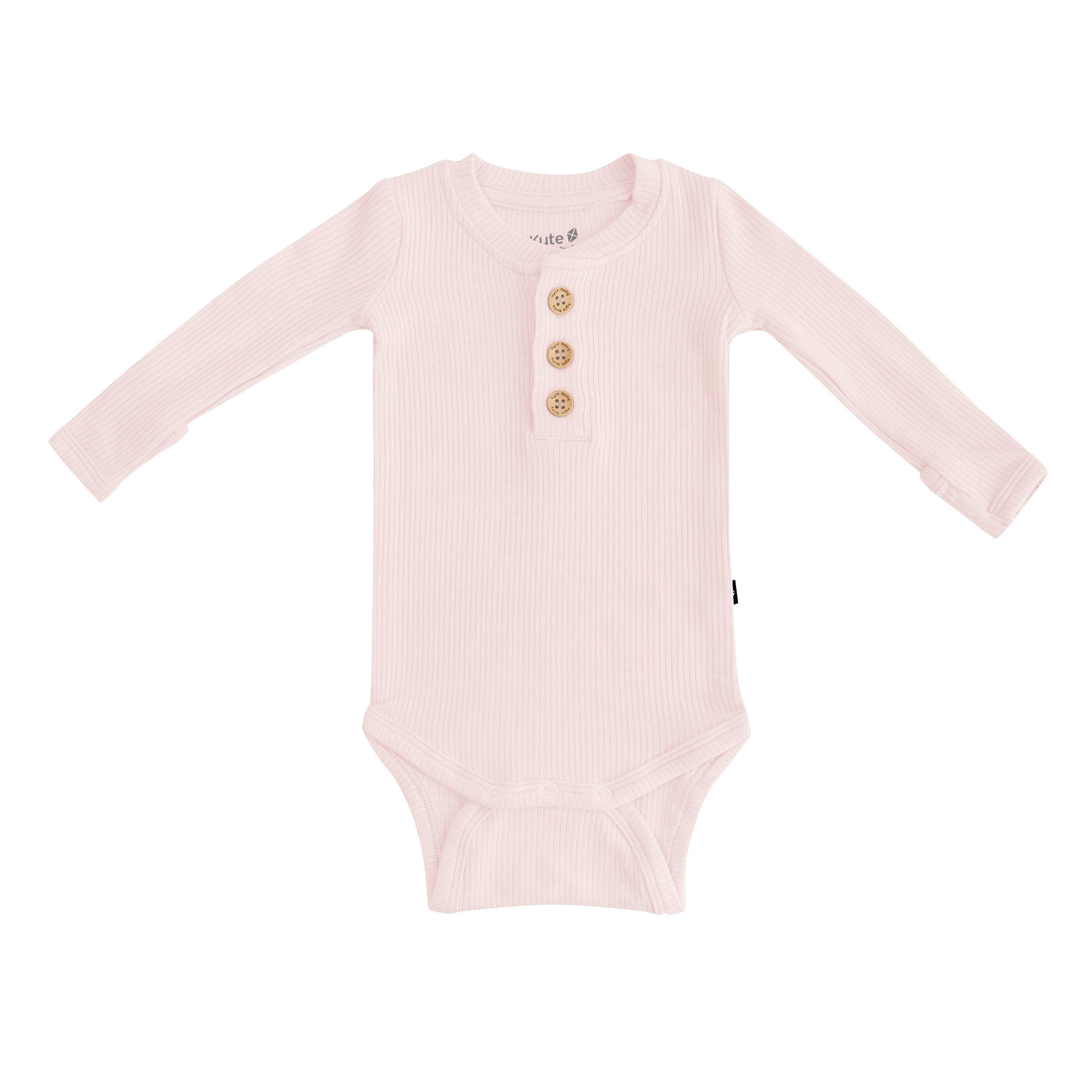 Kyte Baby Ribbed Long Sleeve Henley Bodysuit in Blush