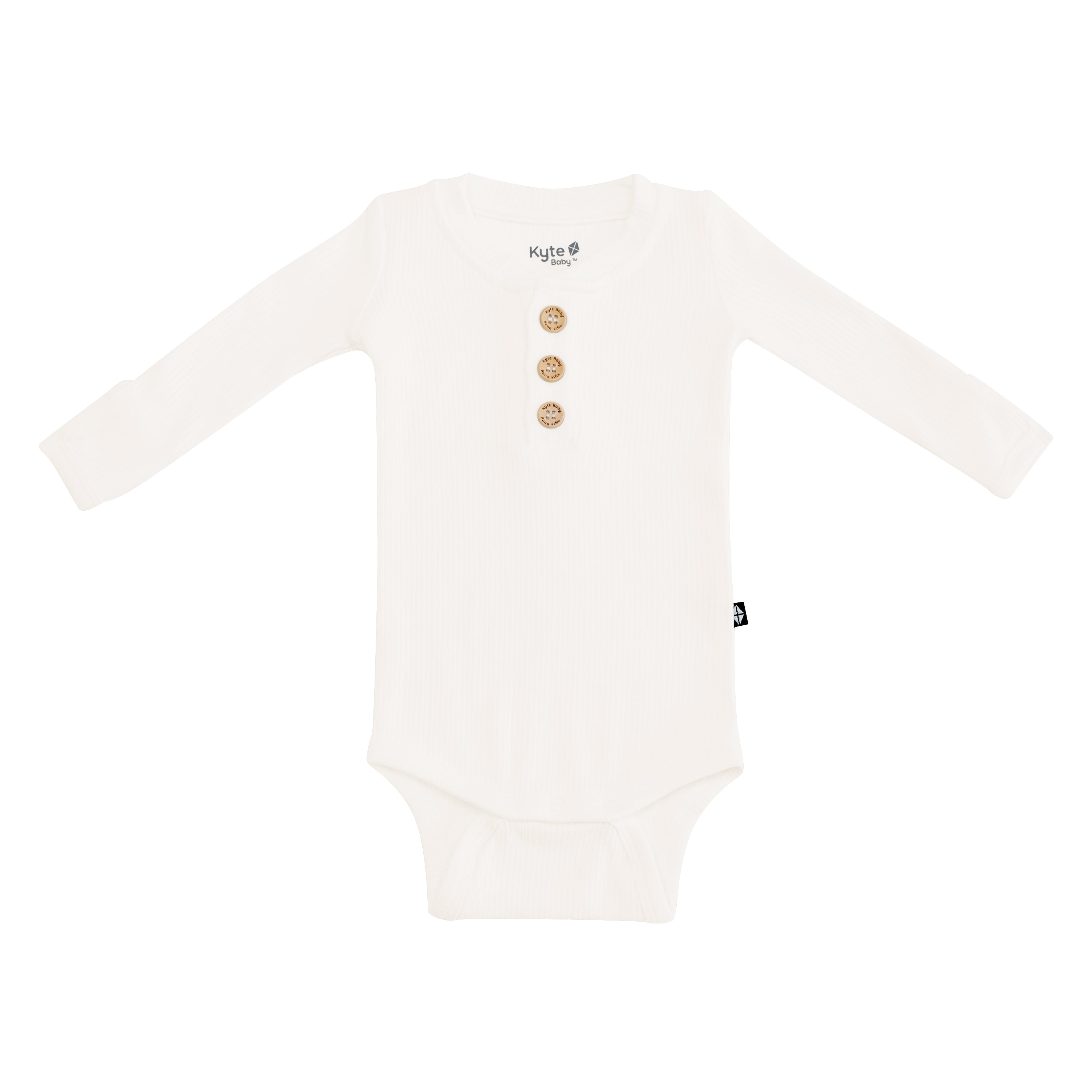 Kyte Baby Ribbed Long Sleeve Henley Bodysuit in Cloud