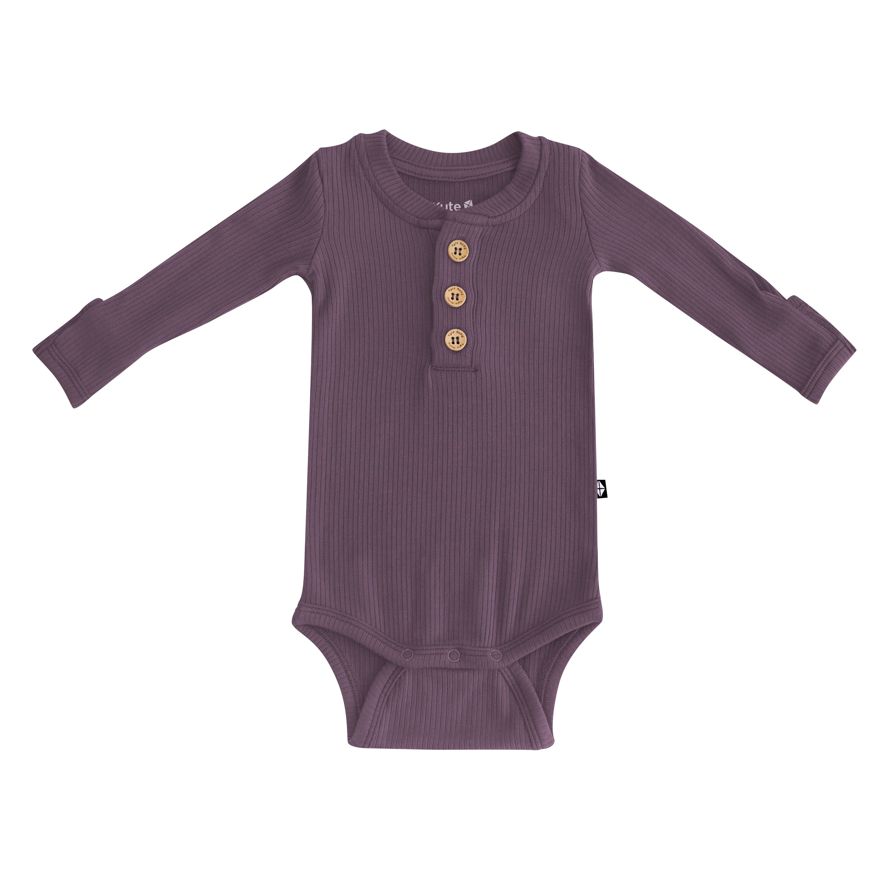 Kyte Baby Ribbed Long Sleeve Henley Bodysuit in Currant
