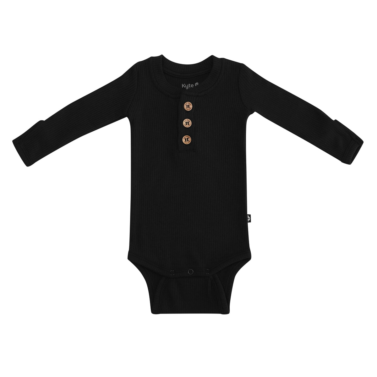 Kyte Baby Ribbed Long Sleeve Henley Bodysuit in Midnight