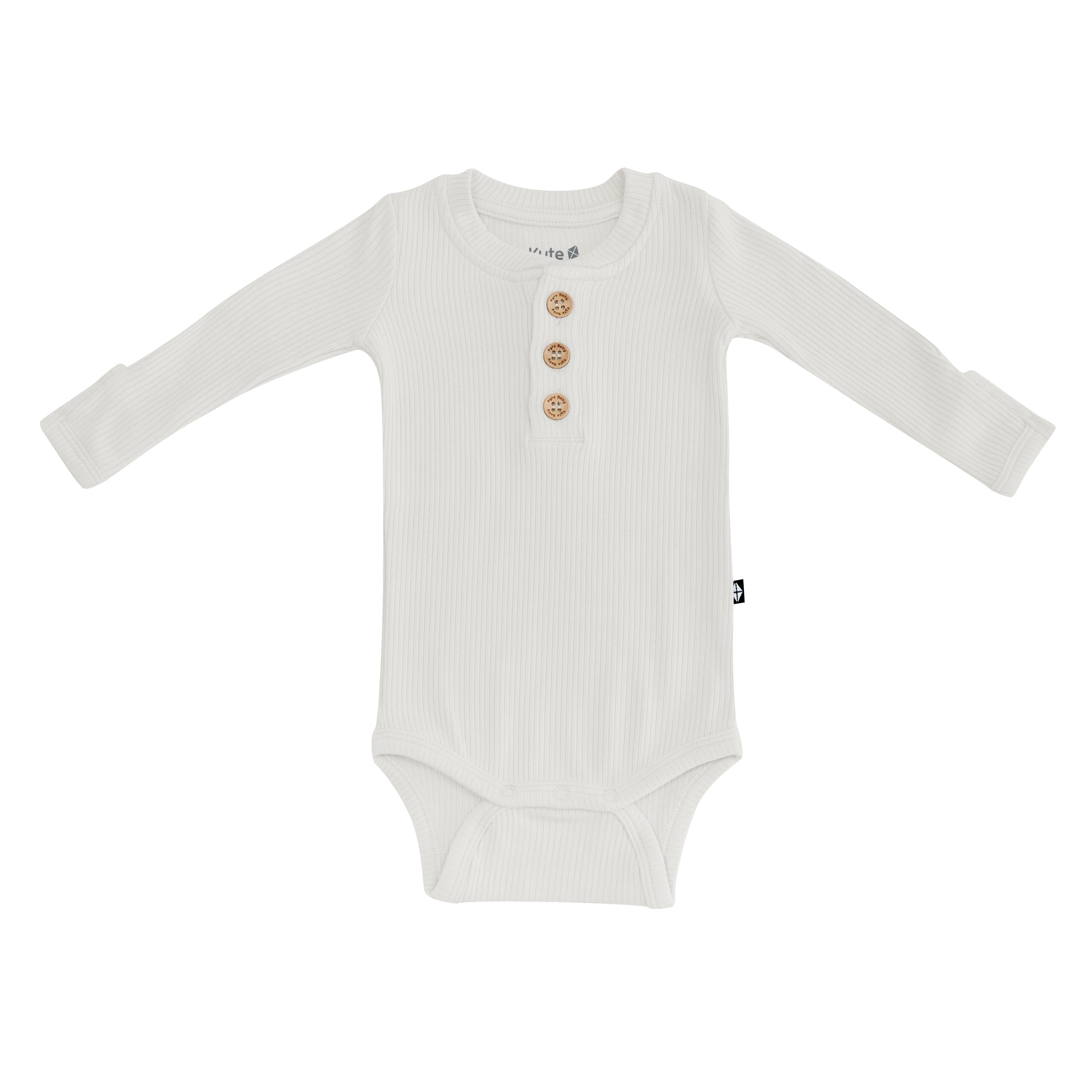 Kyte Baby Ribbed Long Sleeve Henley Bodysuit in Oat