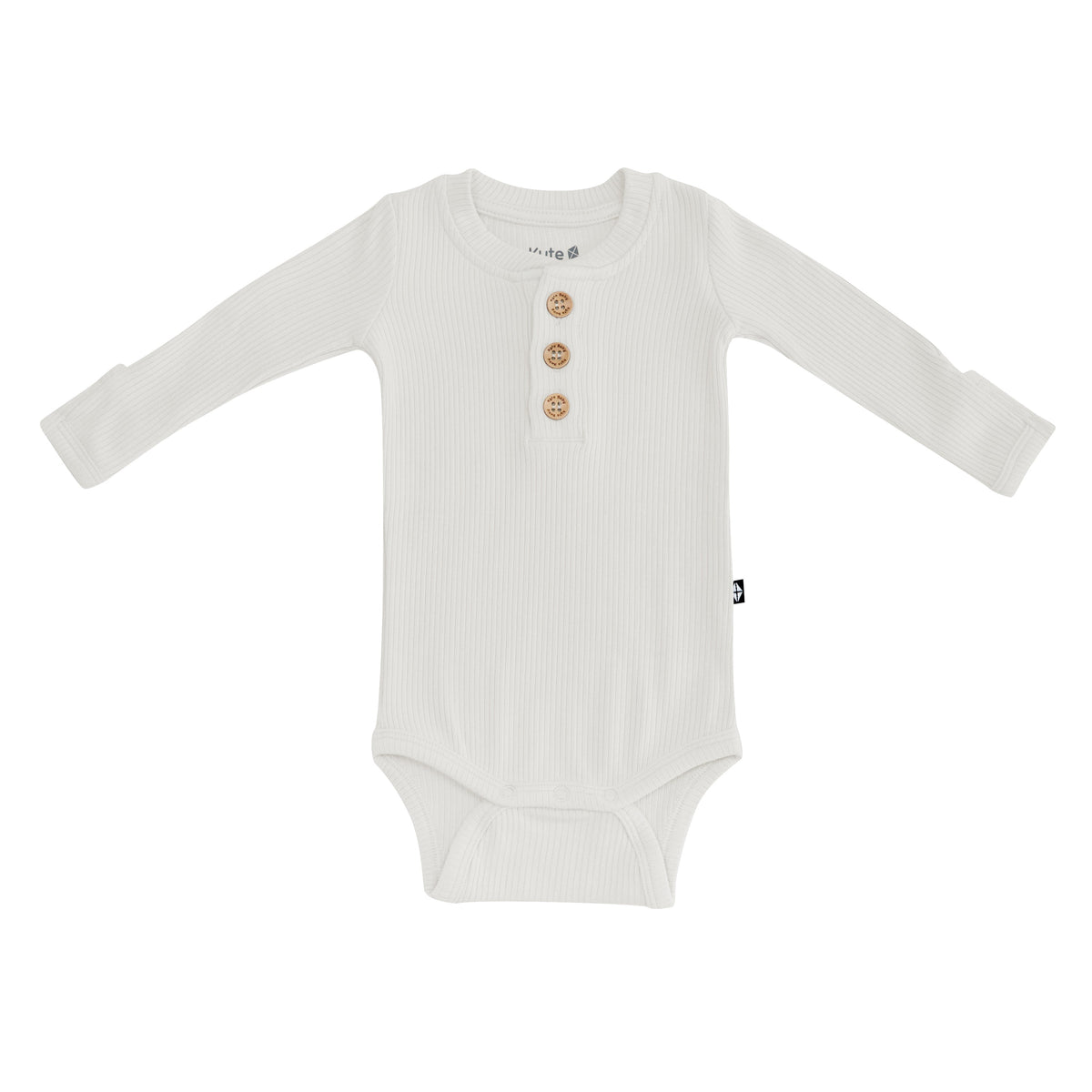 Kyte Baby Ribbed Long Sleeve Henley Bodysuit in Oat