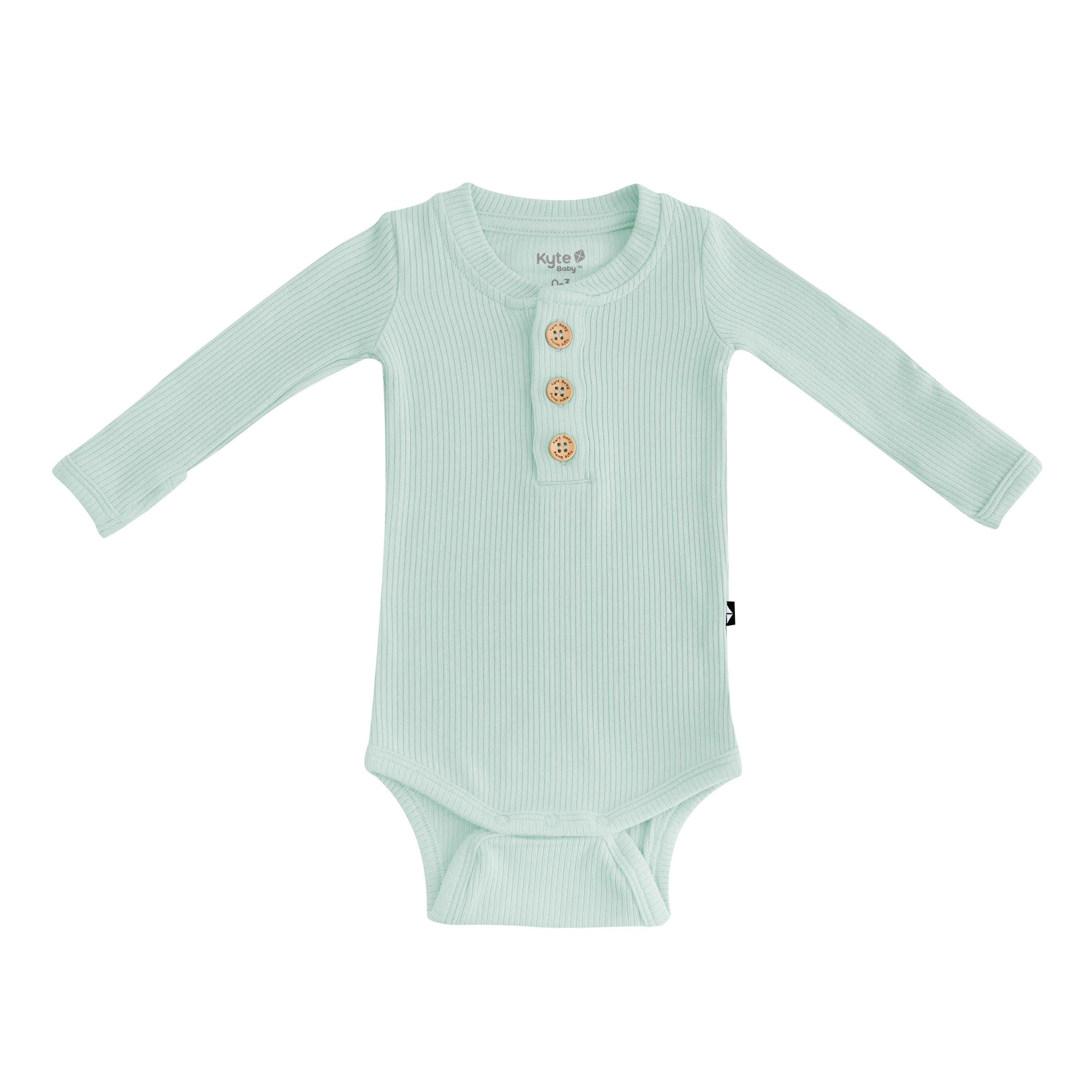Kyte Baby Ribbed Long Sleeve Henley Bodysuit in Sage