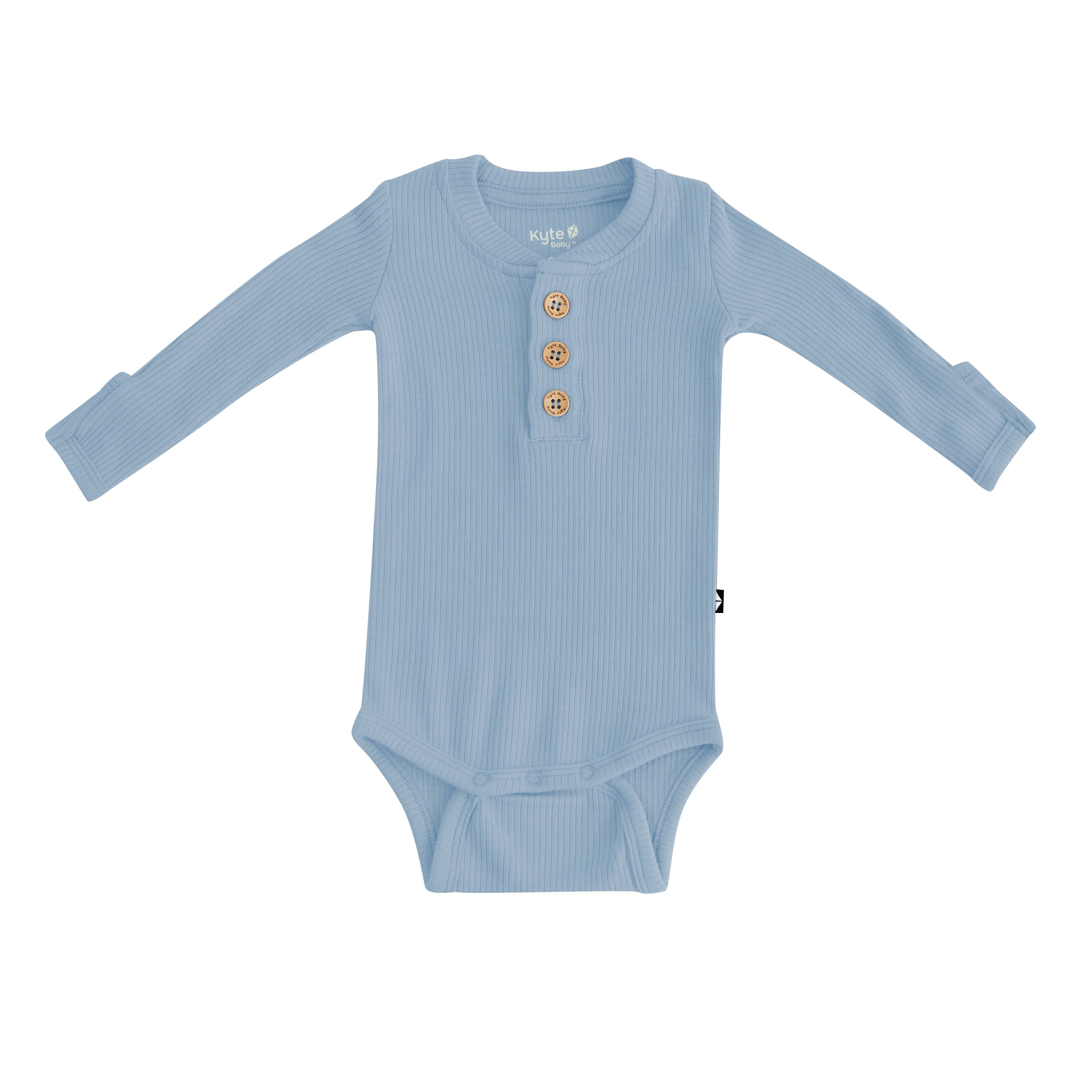 Kyte Baby Ribbed Long Sleeve Henley Bodysuit in Slate