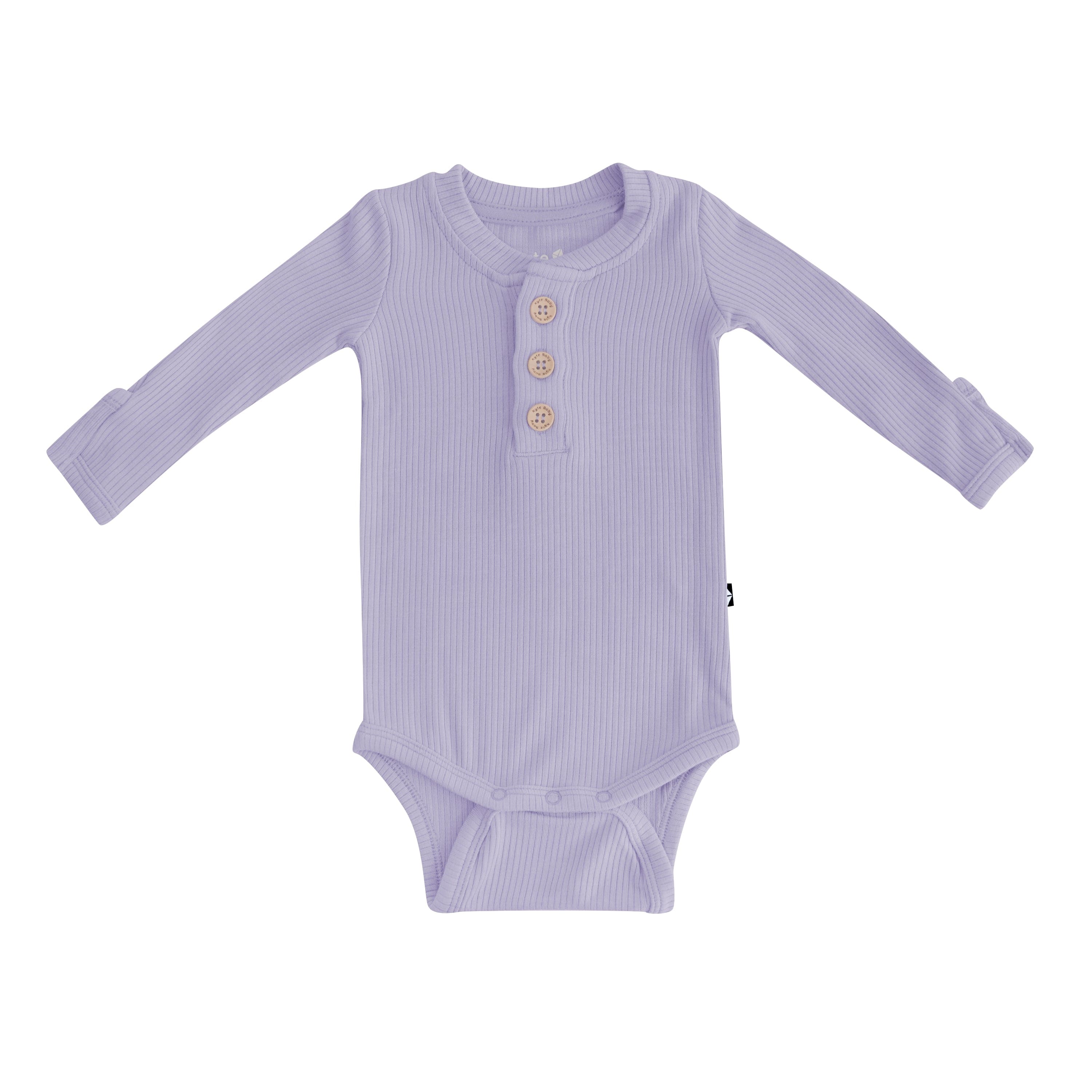 Kyte Baby Ribbed Long Sleeve Henley Bodysuit in Taro