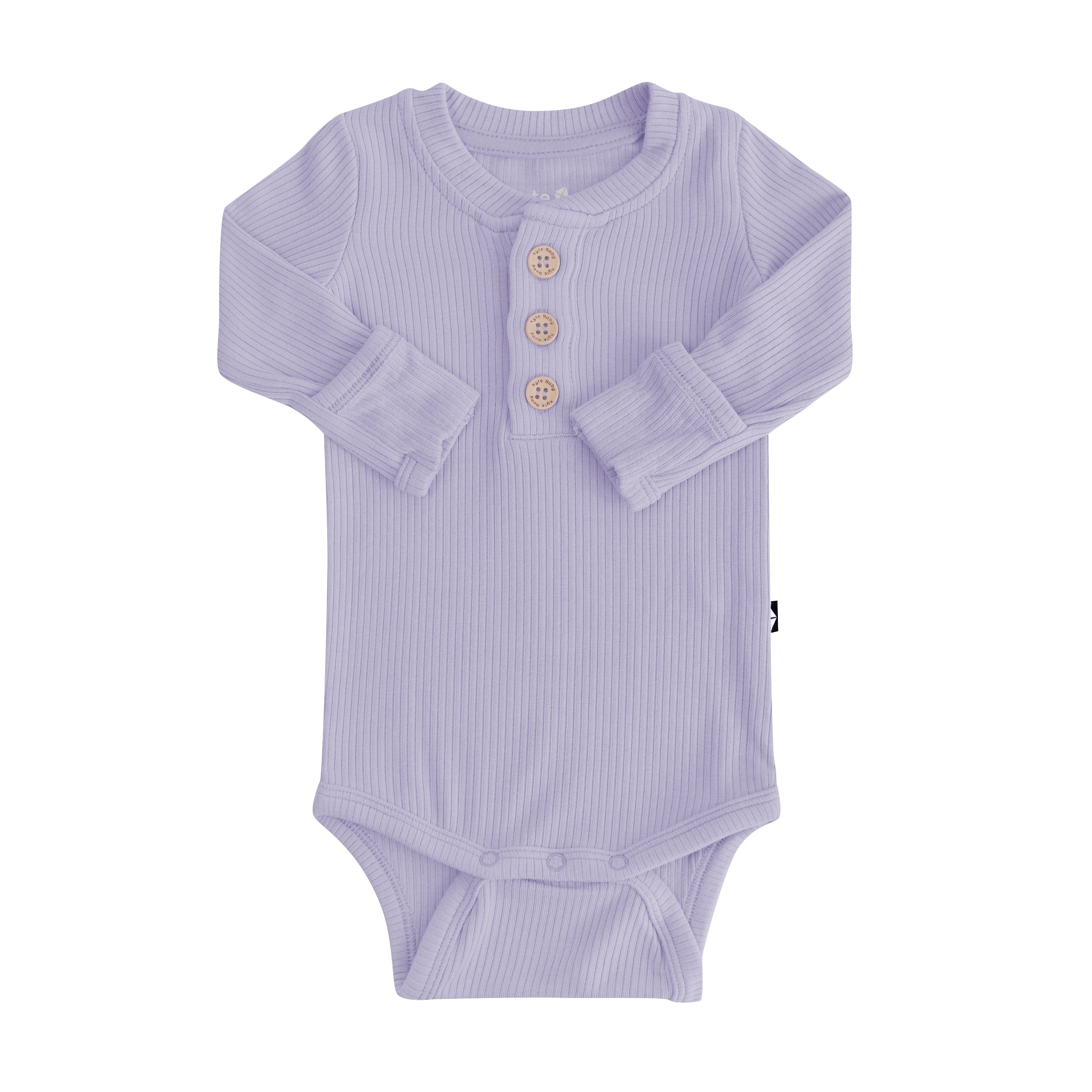 Kyte Baby Ribbed Long Sleeve Henley Bodysuit with wooden buttons in Taro