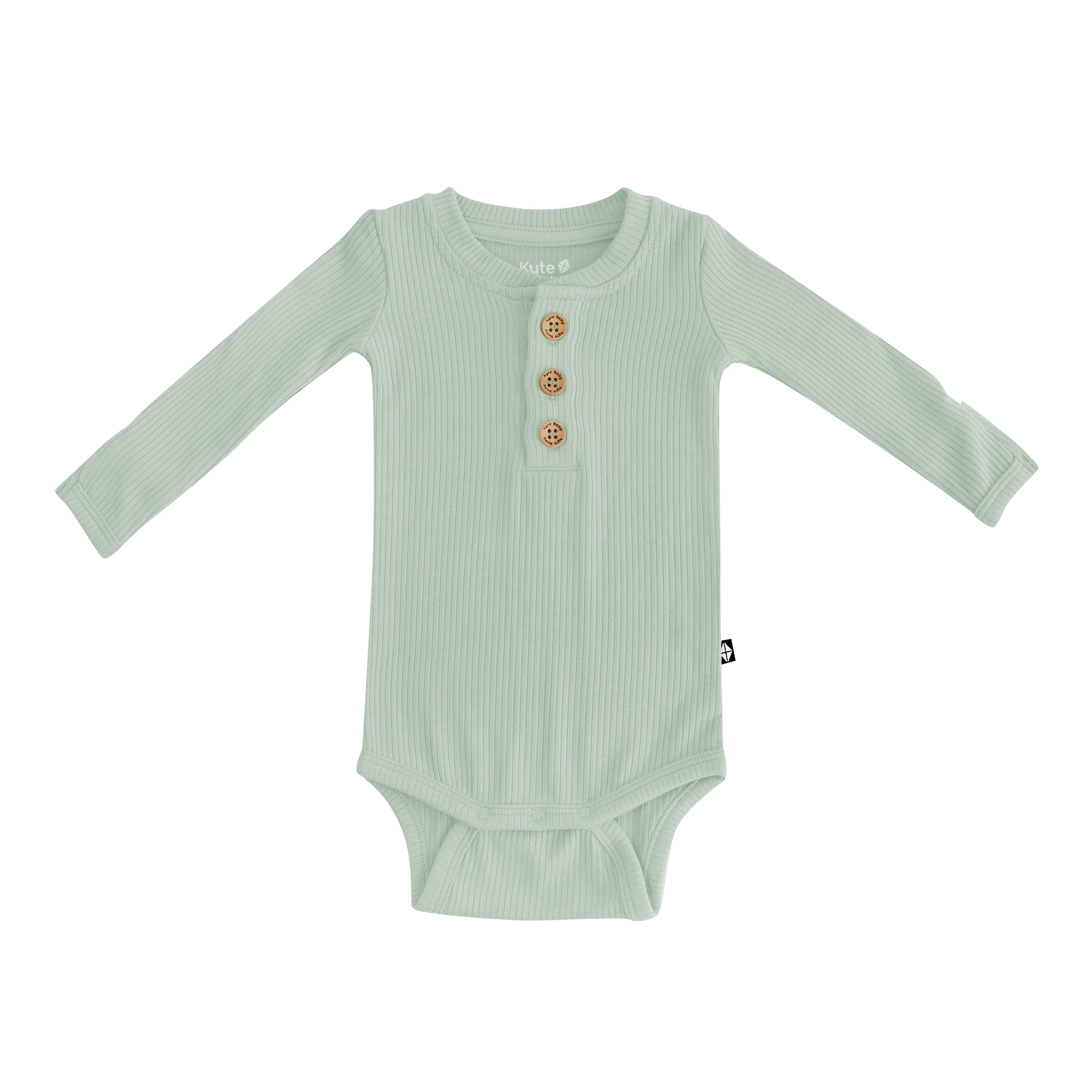 Kyte Baby Ribbed Long Sleeve Henley Bodysuit in Thyme