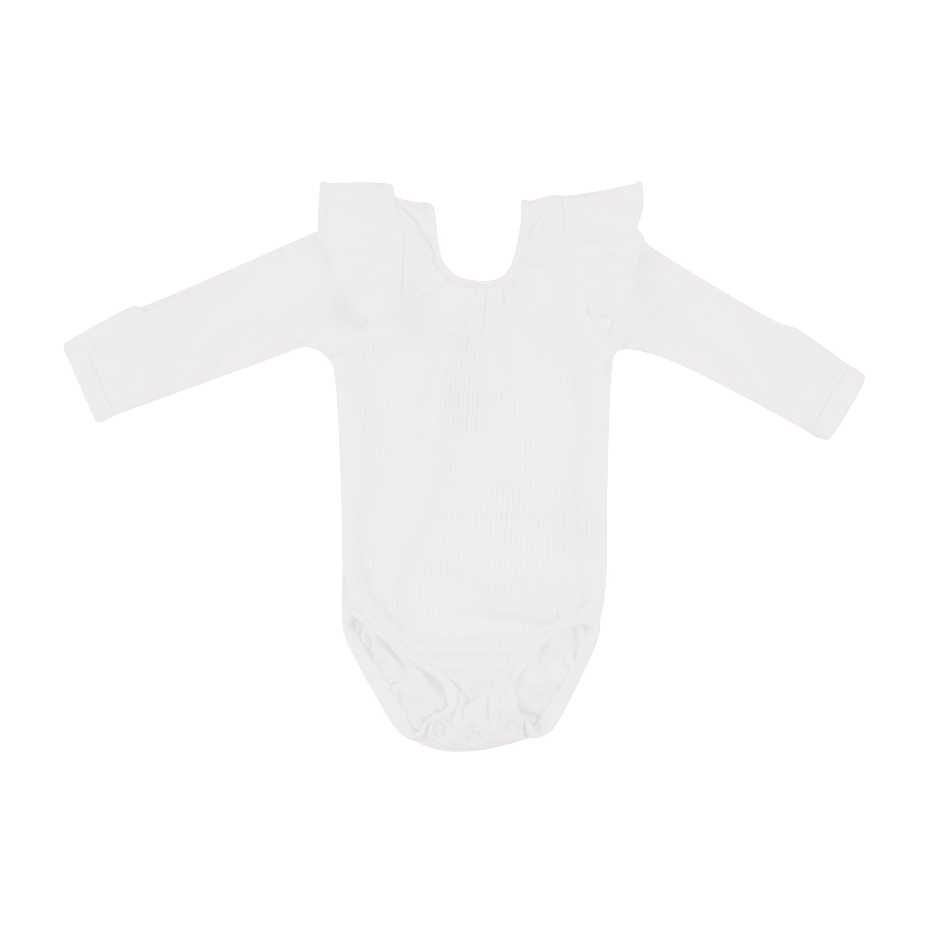 Kyte Baby Ribbed Long Sleeve Ruffle Leotard in Cloud white